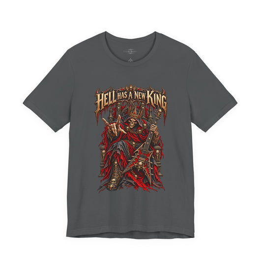 Hell Has a New King T-Shirt | Heavy Metal Skeleton Guitarist | Gothic Horror Rock Graphic Tee | Unisex Shirt