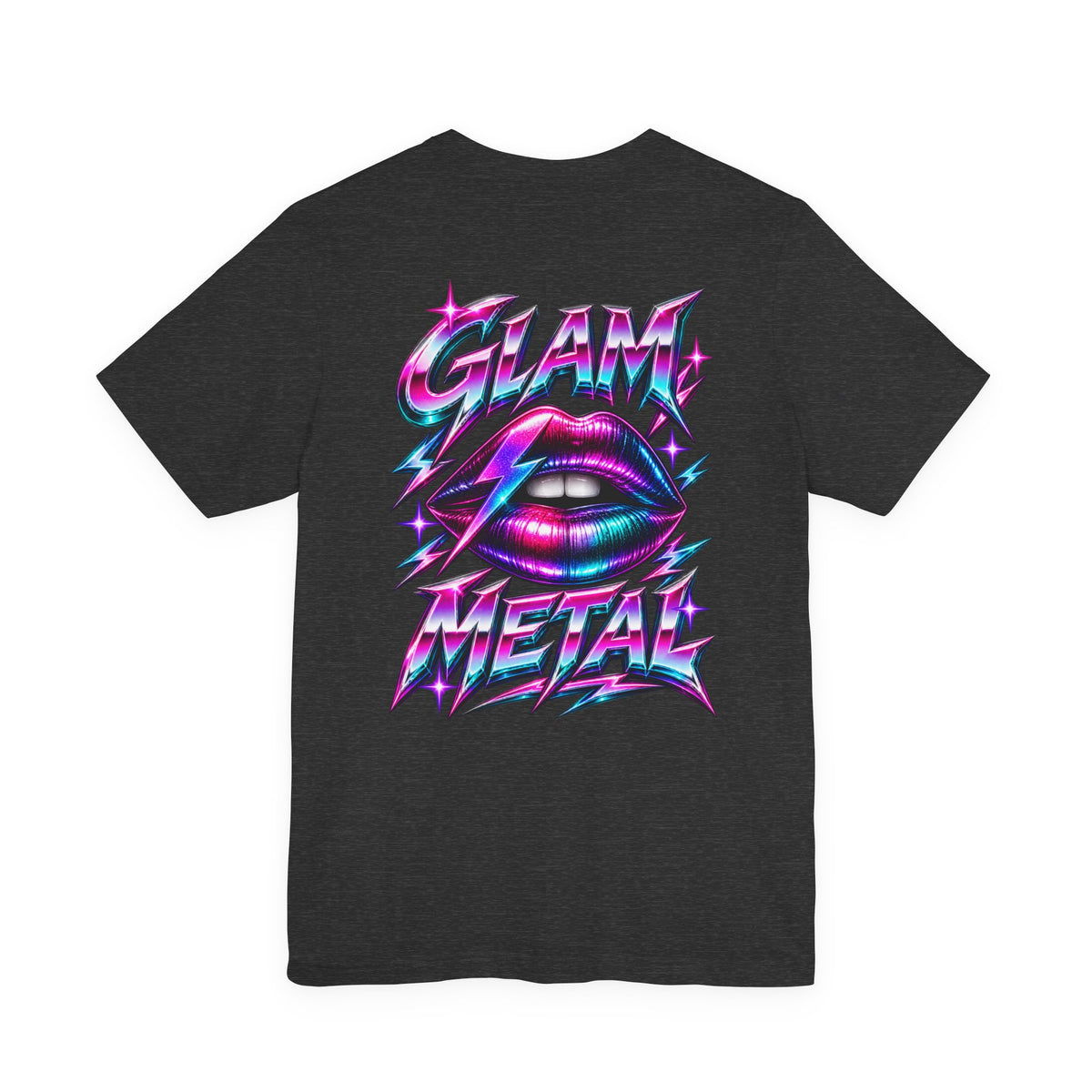 Glam Metal | Women's 80s Glam Rock Lips Graphic T-Shirt | Front & Back
