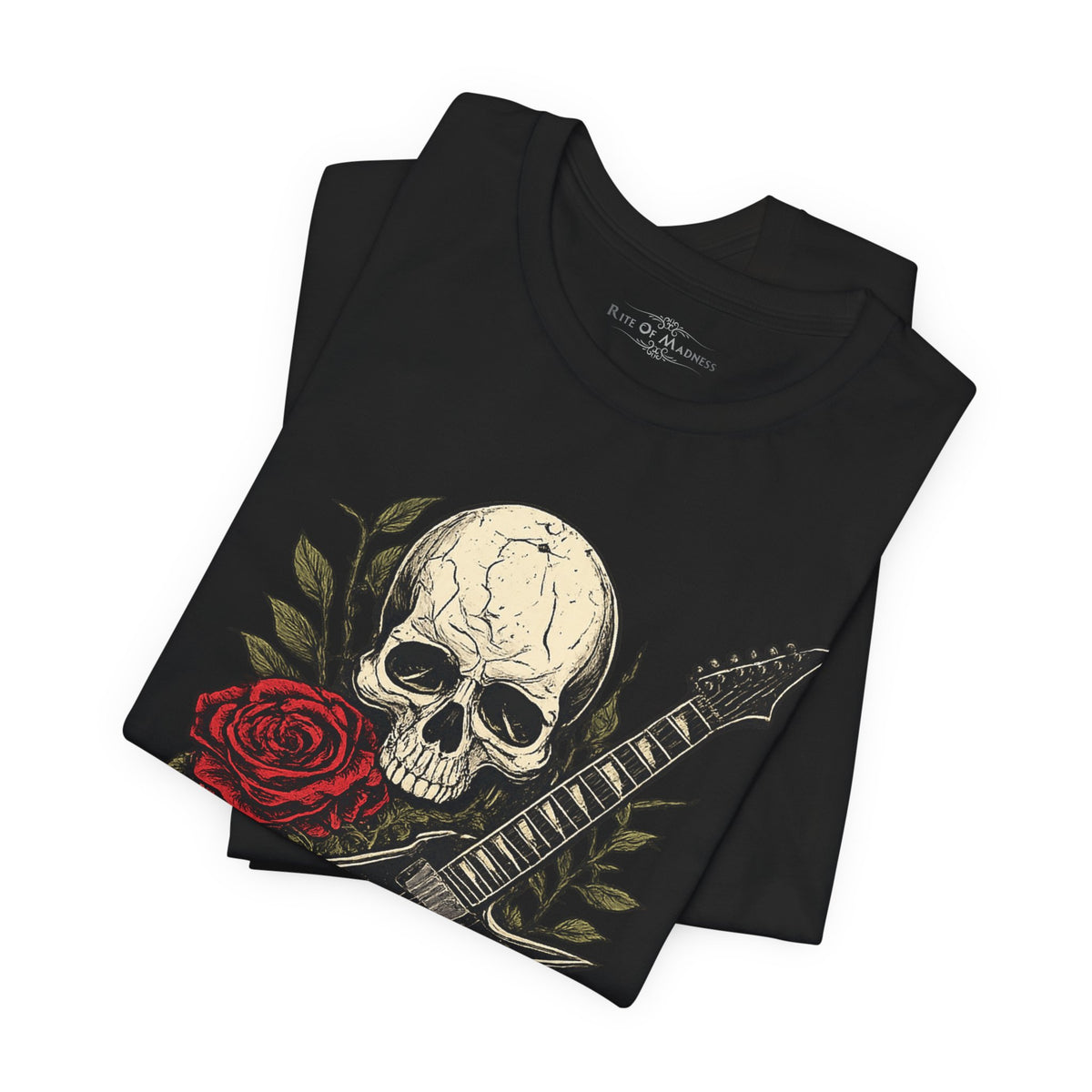 Classic Riffs | Vintage Skull & Roses Rock Guitar Graphic T-Shirt
