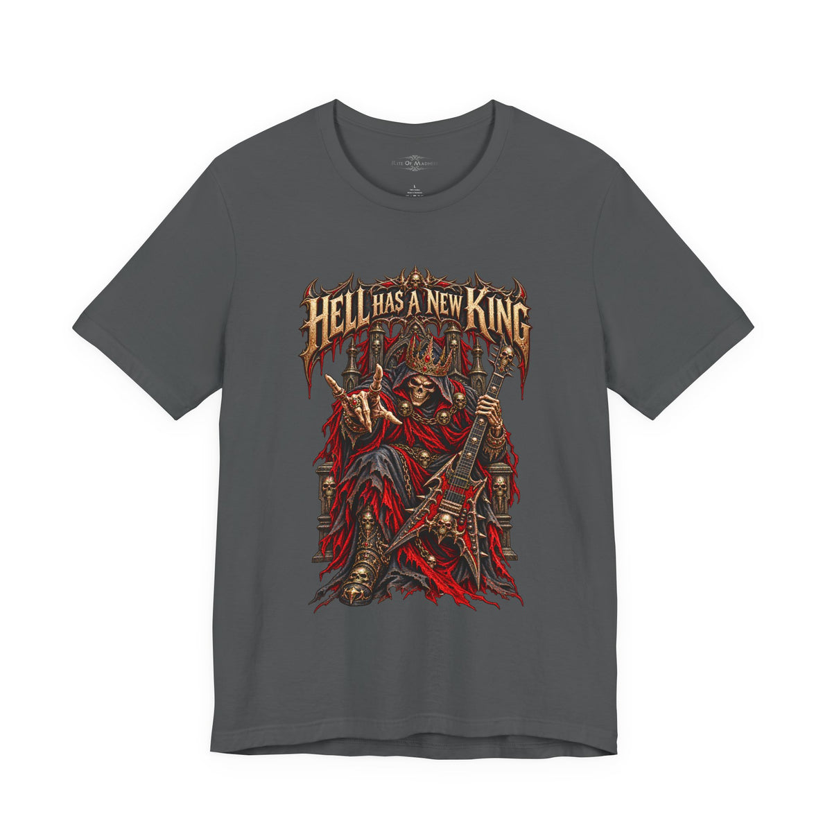 Hell Has a New King T-Shirt | Heavy Metal Skeleton Guitarist | Gothic Horror Rock Graphic Tee | Unisex Shirt