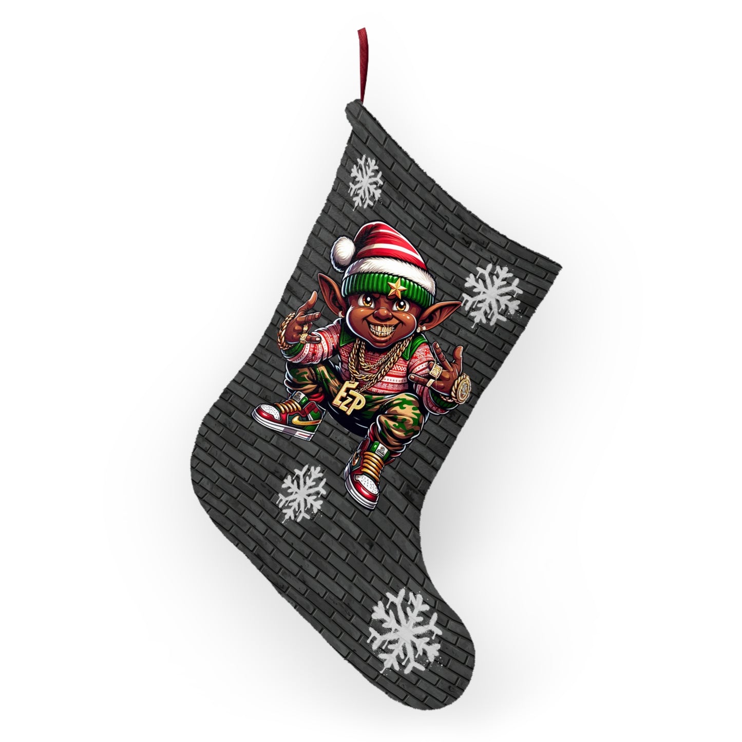 Golden Grin: Hip Hop Elf Holiday Stocking