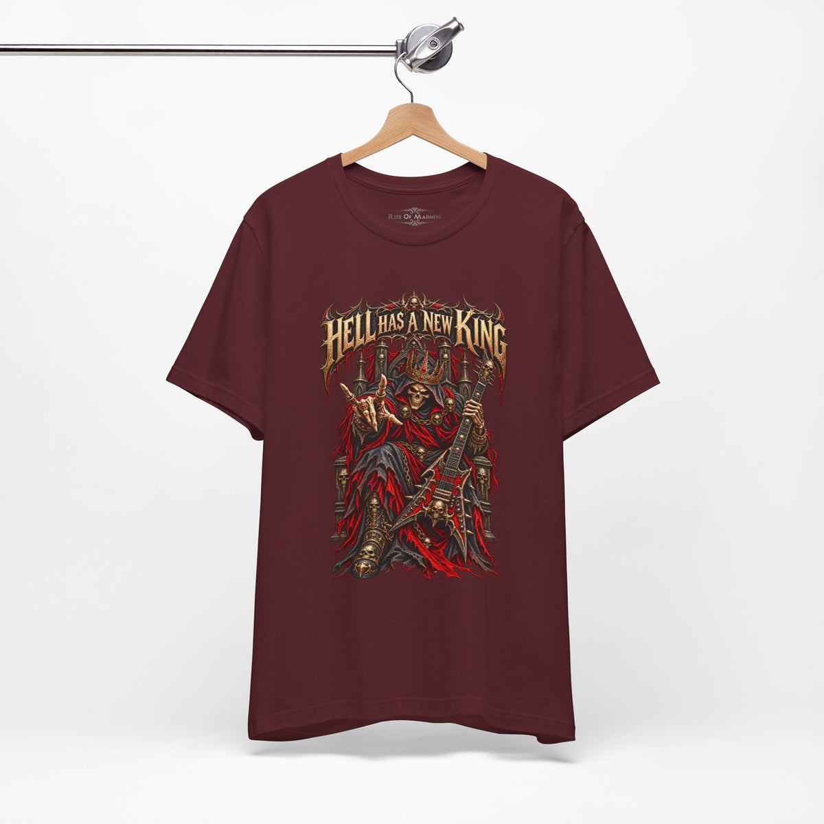Hell Has a New King T-Shirt | Heavy Metal Skeleton Guitarist | Gothic Horror Rock Graphic Tee | Unisex Shirt