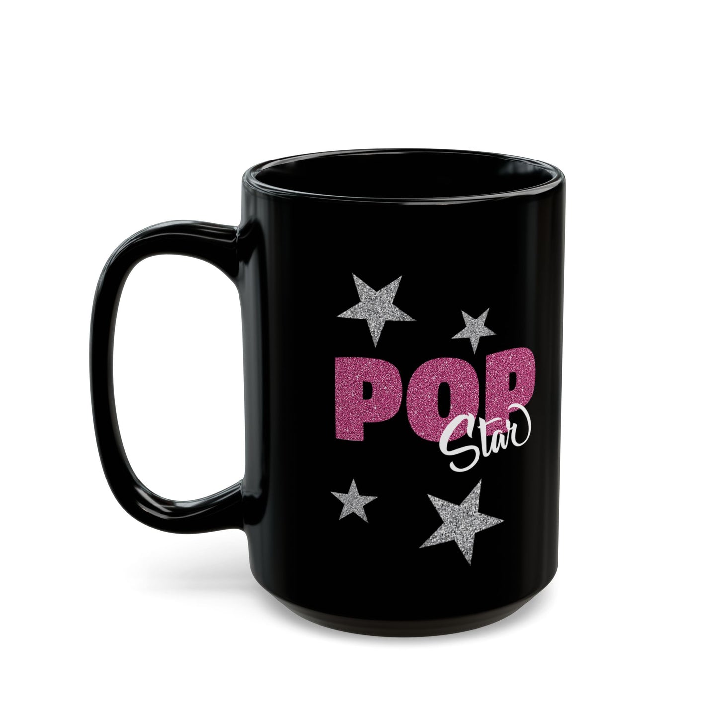 "Pop Star Sparkle" 15oz Black Ceramic Mug