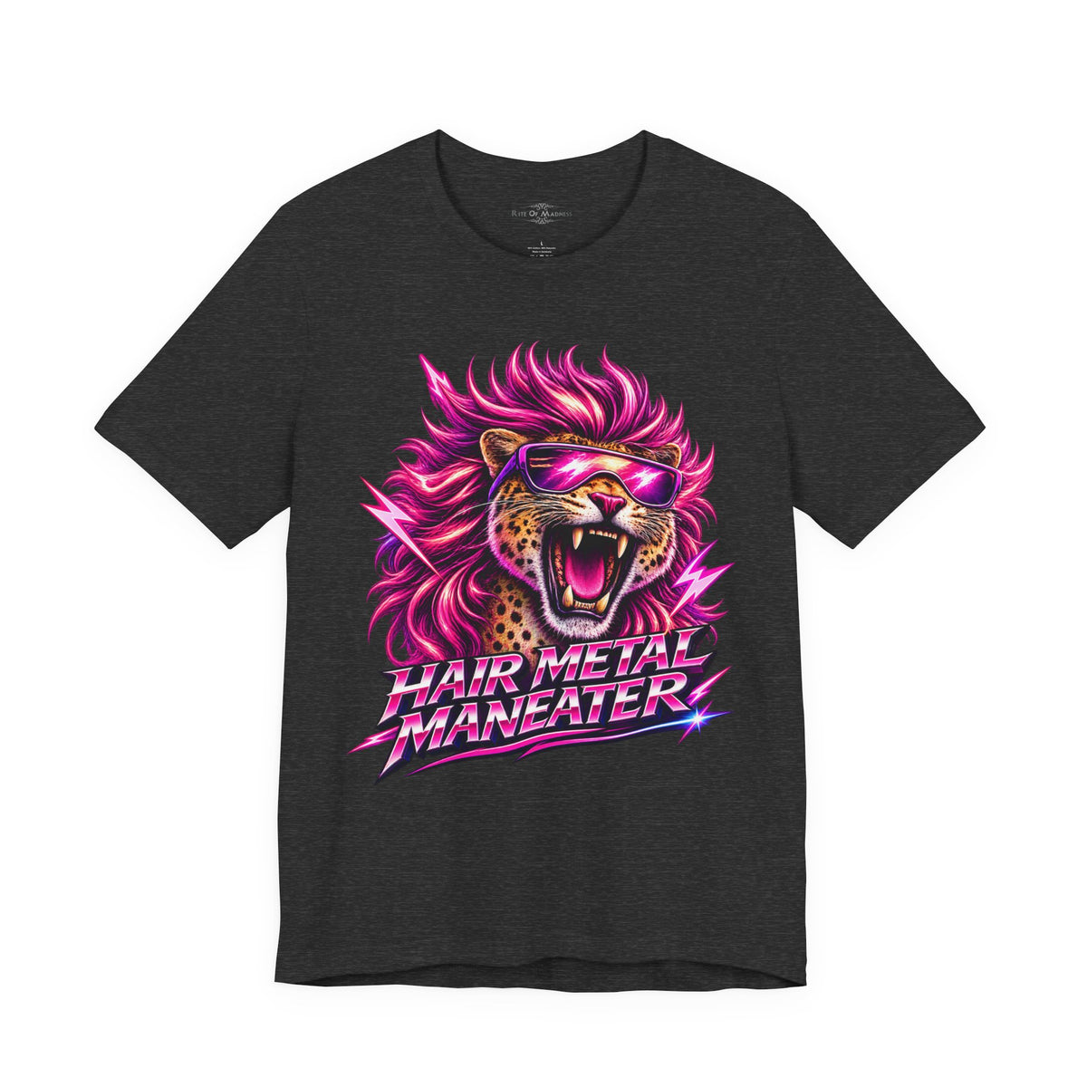 Hair Metal Maneater T-Shirt | 80s Glam Rock Neon Pink Big Cat Graphic Tee