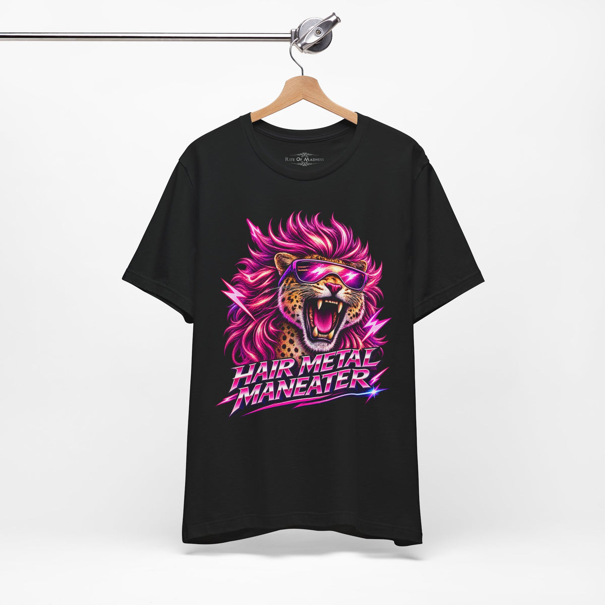 Hair Metal Maneater T-Shirt | 80s Glam Rock Neon Pink Big Cat Graphic Tee