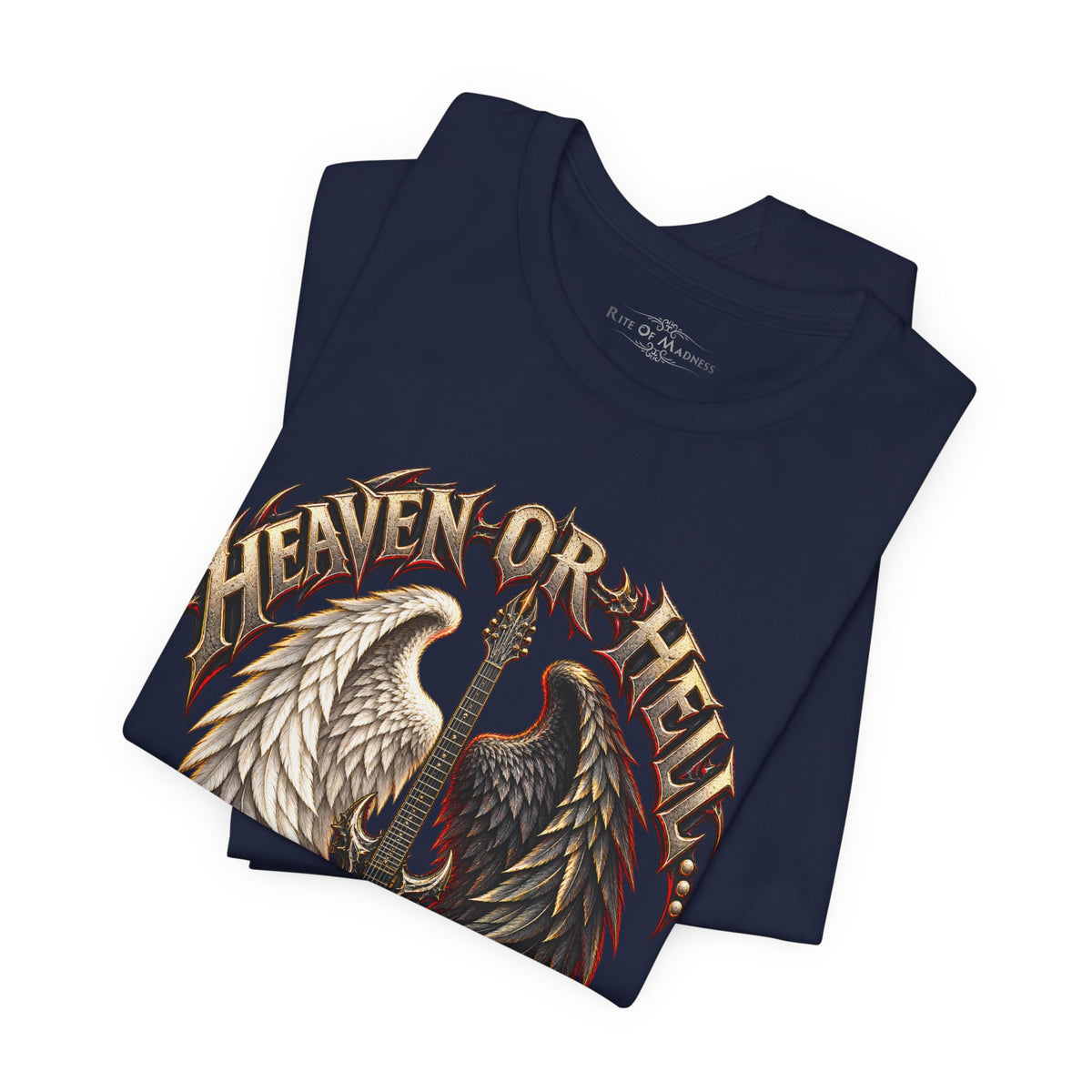 Heaven or Hell There Will Be Rock T-Shirt | Angel Wings Gothic Guitar Heavy Metal Graphic Tee