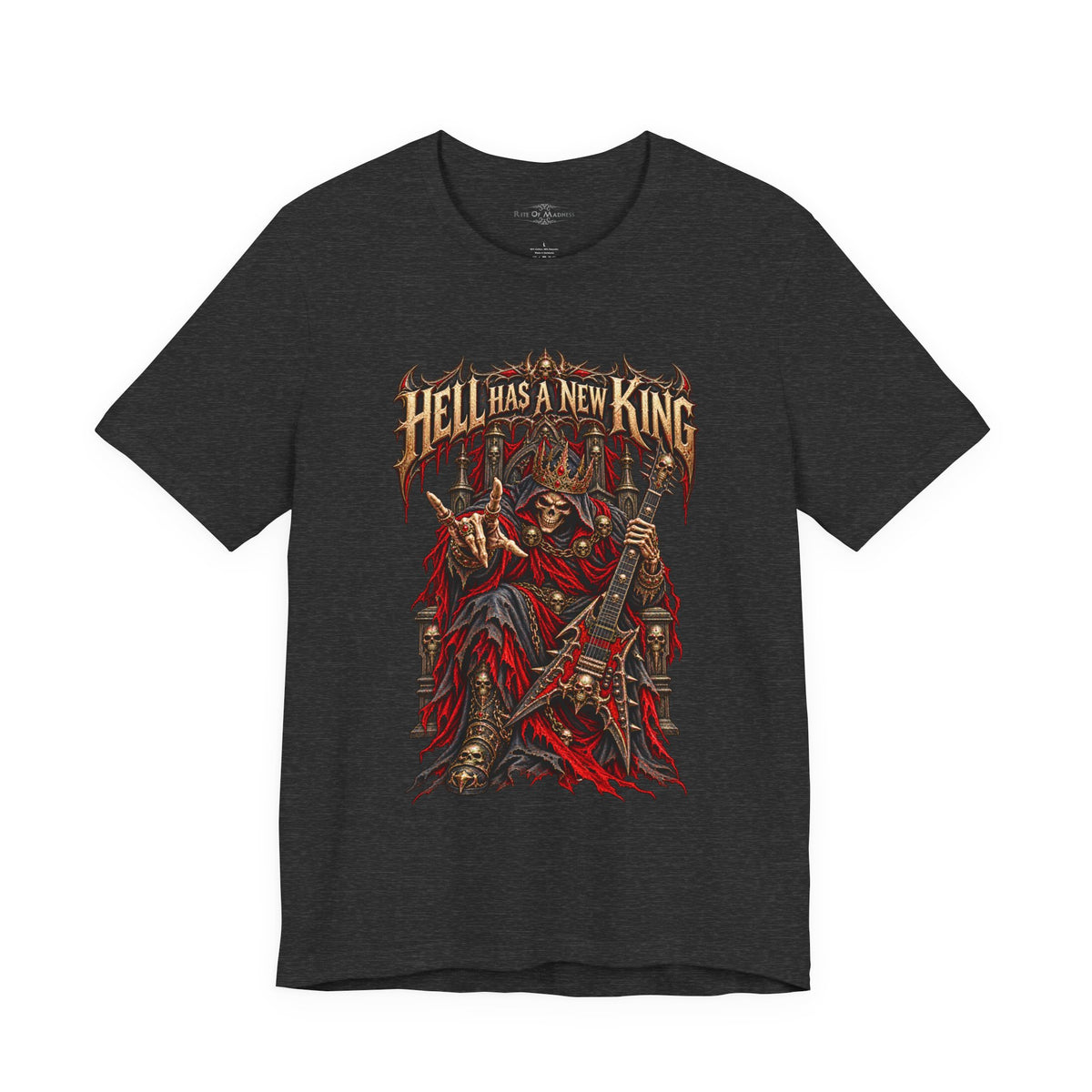 Hell Has a New King T-Shirt | Heavy Metal Skeleton Guitarist | Gothic Horror Rock Graphic Tee | Unisex Shirt