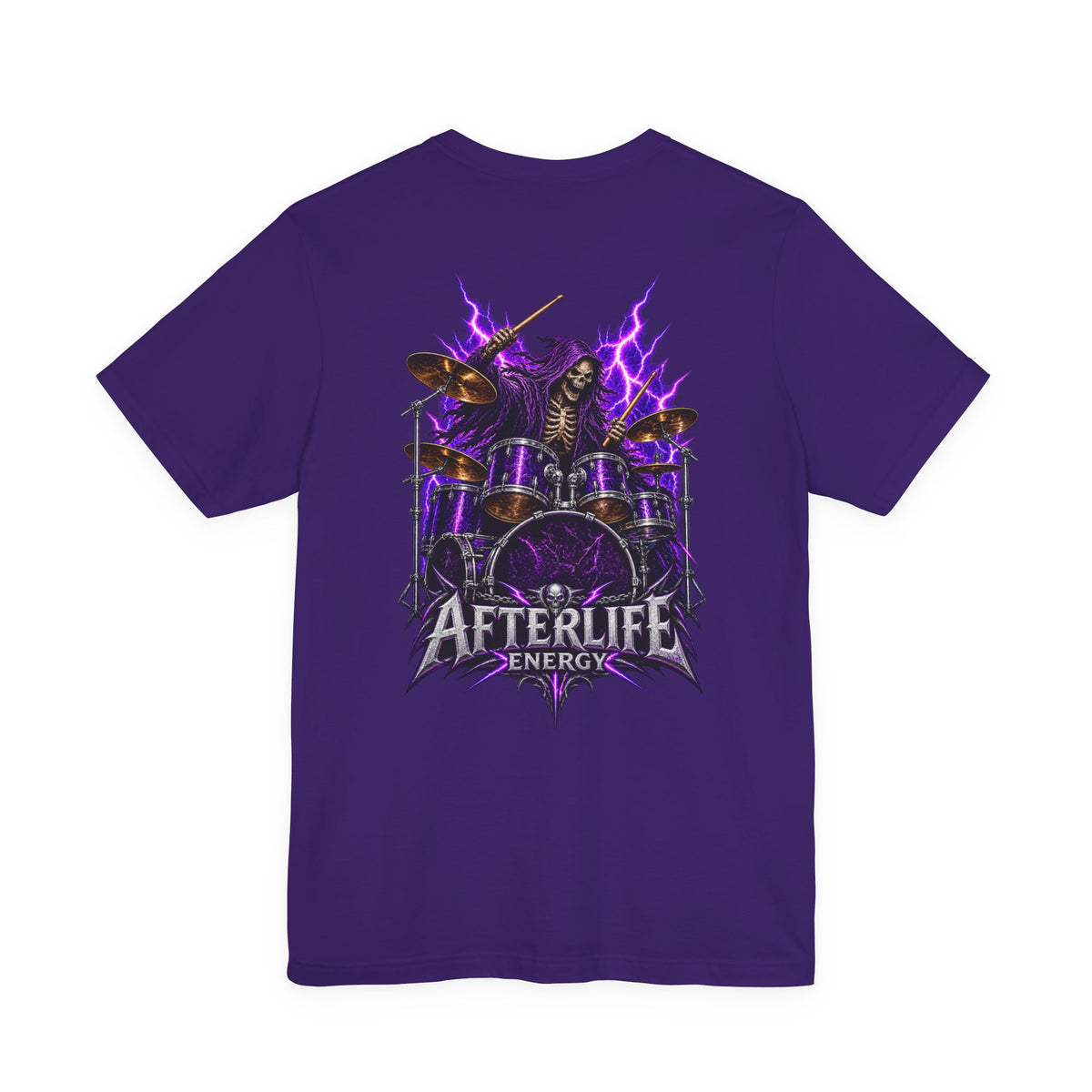 Afterlife Energy | Grim Reaper Drummer T-Shirt | Heavy Metal Front & Back Graphic Tee