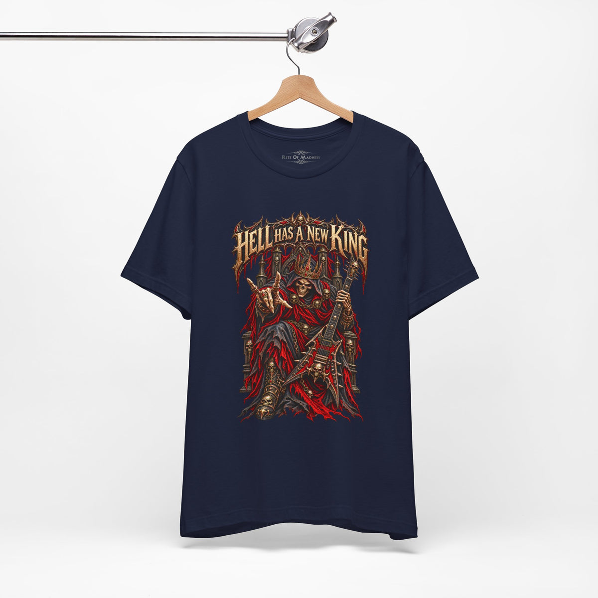 Hell Has a New King T-Shirt | Heavy Metal Skeleton Guitarist | Gothic Horror Rock Graphic Tee | Unisex Shirt
