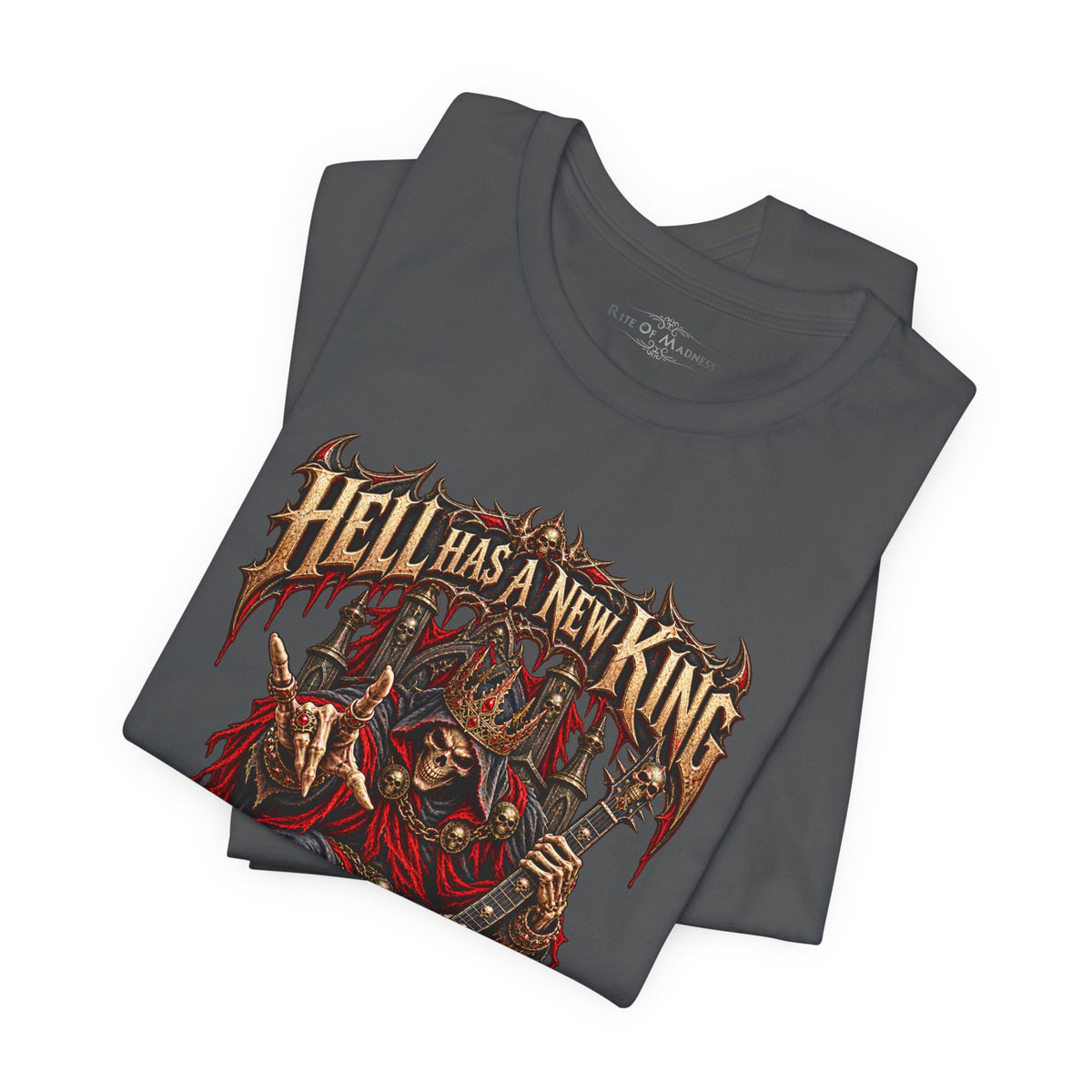 Hell Has a New King T-Shirt | Heavy Metal Skeleton Guitarist | Gothic Horror Rock Graphic Tee | Unisex Shirt