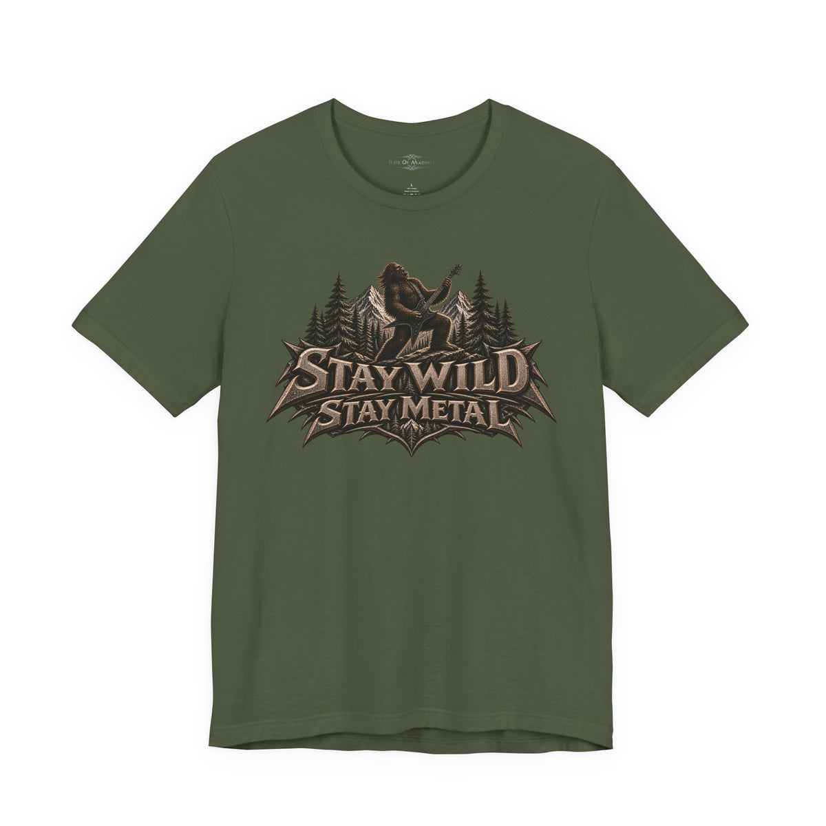 Stay Wild Stay Metal | Bigfoot Heavy Metal Graphic T-Shirt | Front & Back