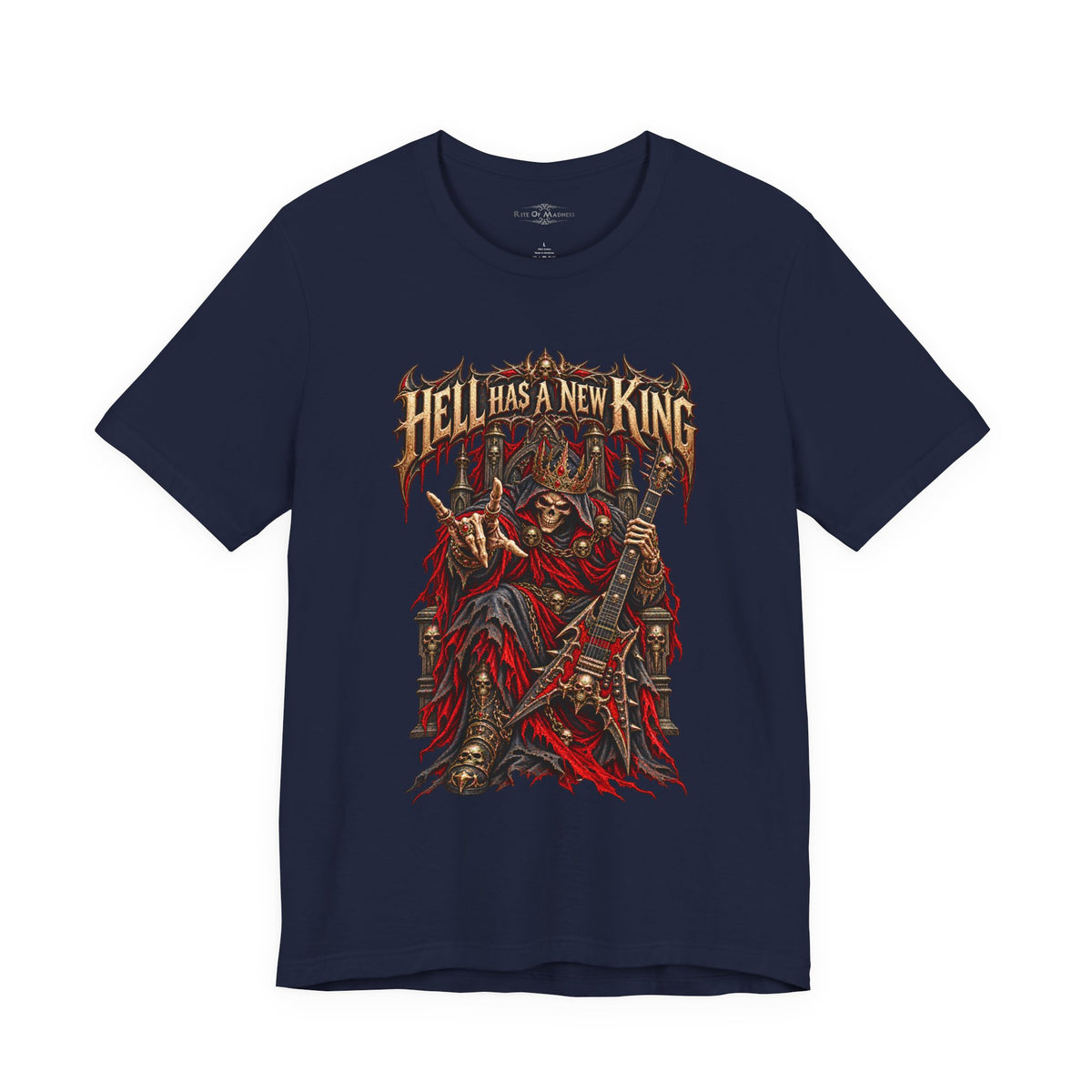 Hell Has a New King T-Shirt | Heavy Metal Skeleton Guitarist | Gothic Horror Rock Graphic Tee | Unisex Shirt