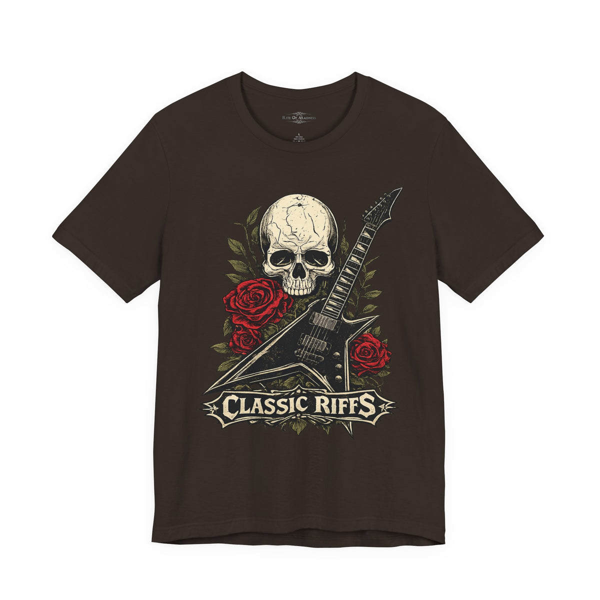 Classic Riffs | Vintage Skull & Roses Rock Guitar Graphic T-Shirt