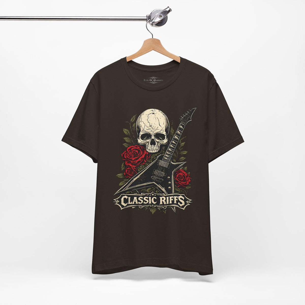 Classic Riffs | Vintage Skull & Roses Rock Guitar Graphic T-Shirt
