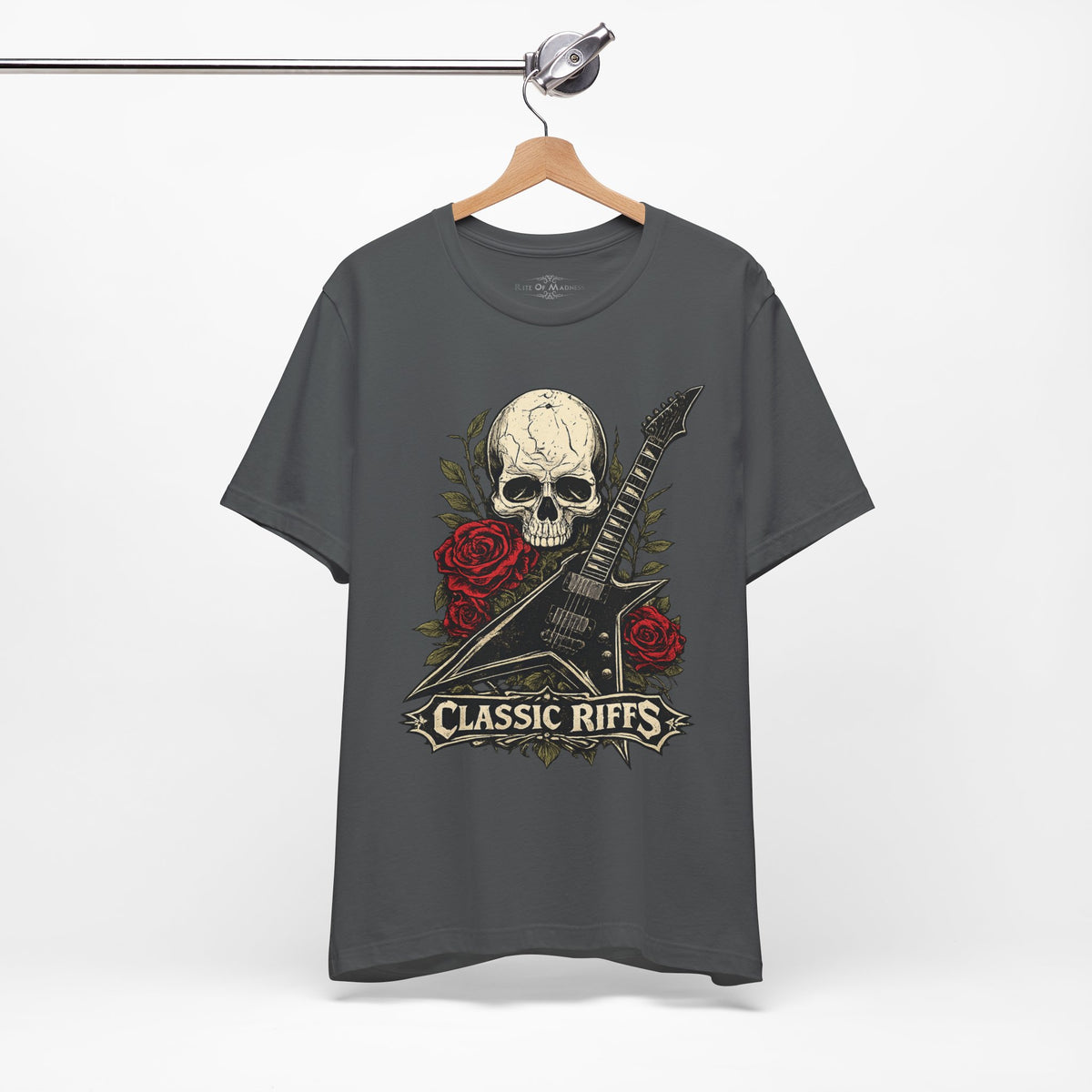 Classic Riffs | Vintage Skull & Roses Rock Guitar Graphic T-Shirt