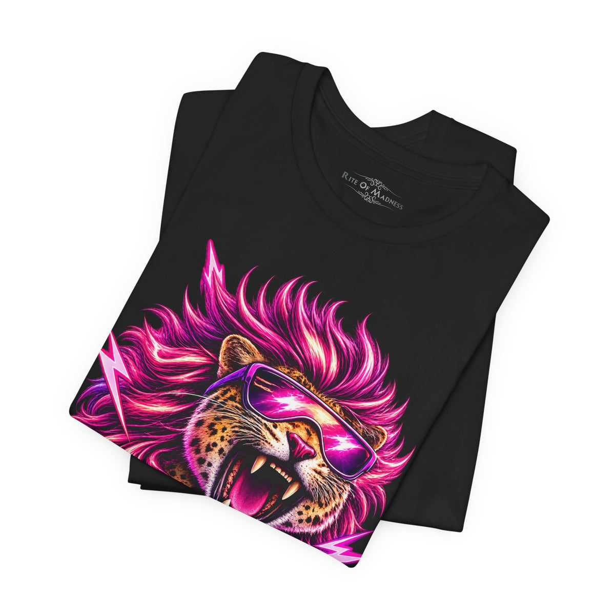 Hair Metal Maneater T-Shirt | 80s Glam Rock Neon Pink Big Cat Graphic Tee
