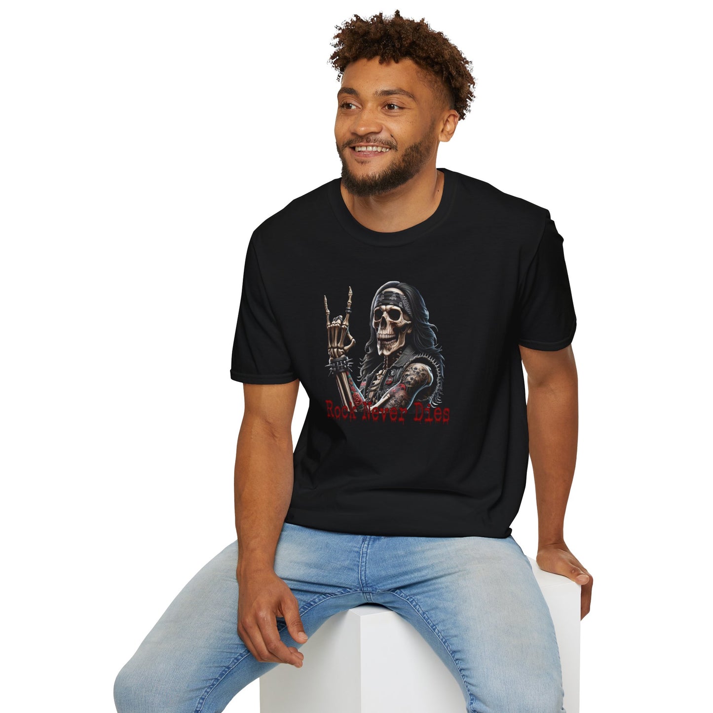 "Eternal Riffs": Rock Never Dies Skeleton Men's Softstyle Tee