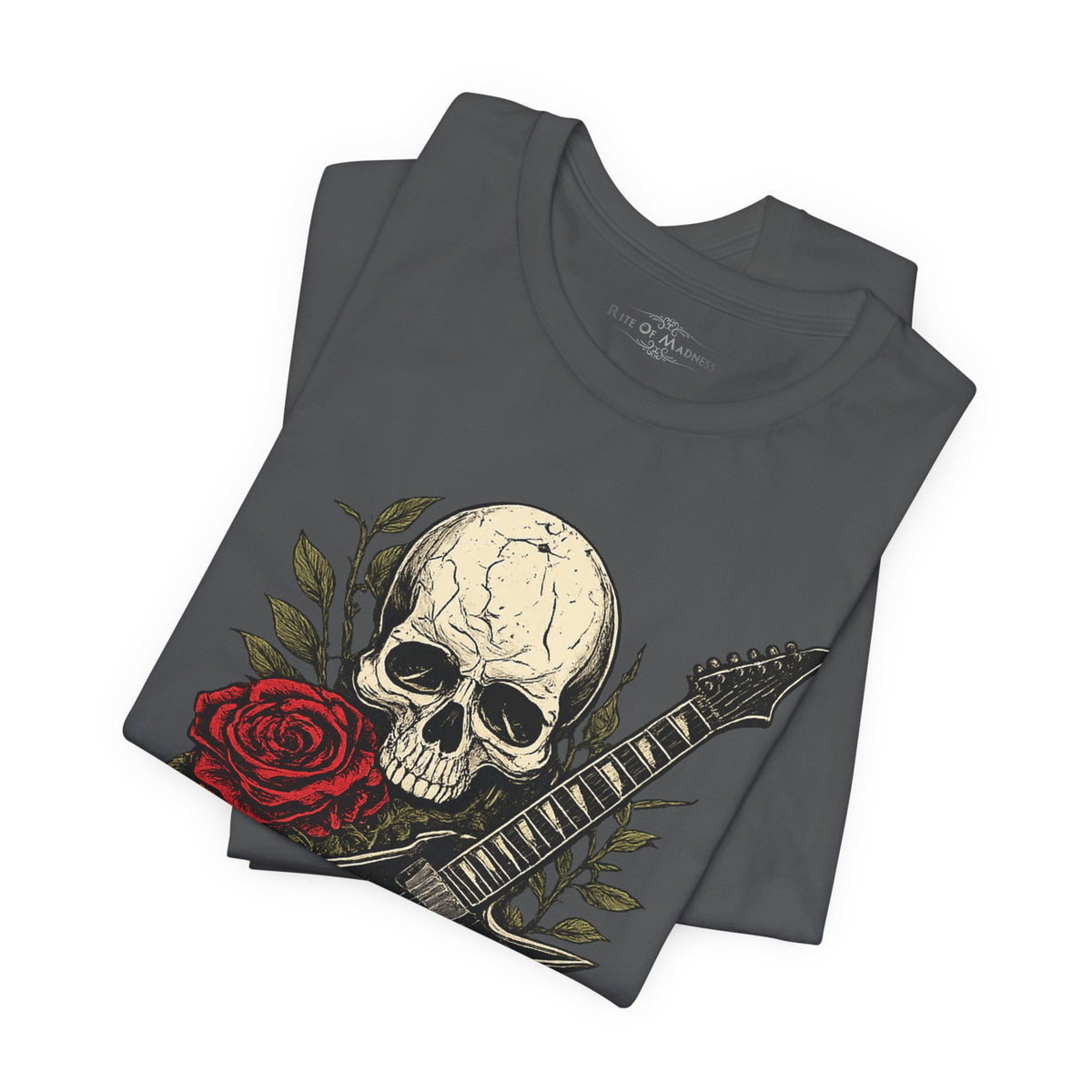 Classic Riffs | Vintage Skull & Roses Rock Guitar Graphic T-Shirt