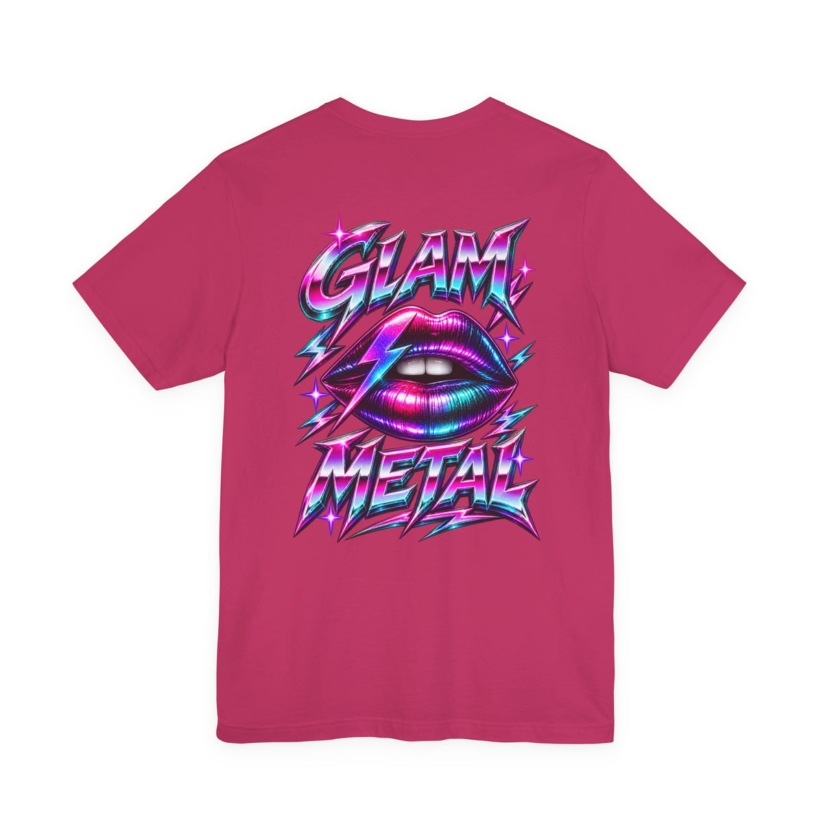 Glam Metal | Women's 80s Glam Rock Lips Graphic T-Shirt | Front & Back