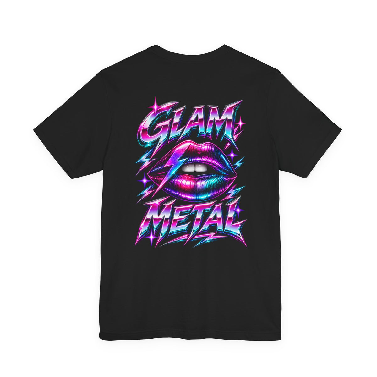 Glam Metal | Women's 80s Glam Rock Lips Graphic T-Shirt | Front & Back