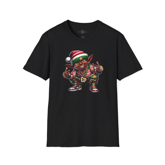 Gold Grin Groove: Hip Hop Holiday Elf Men's Softstyle Tee