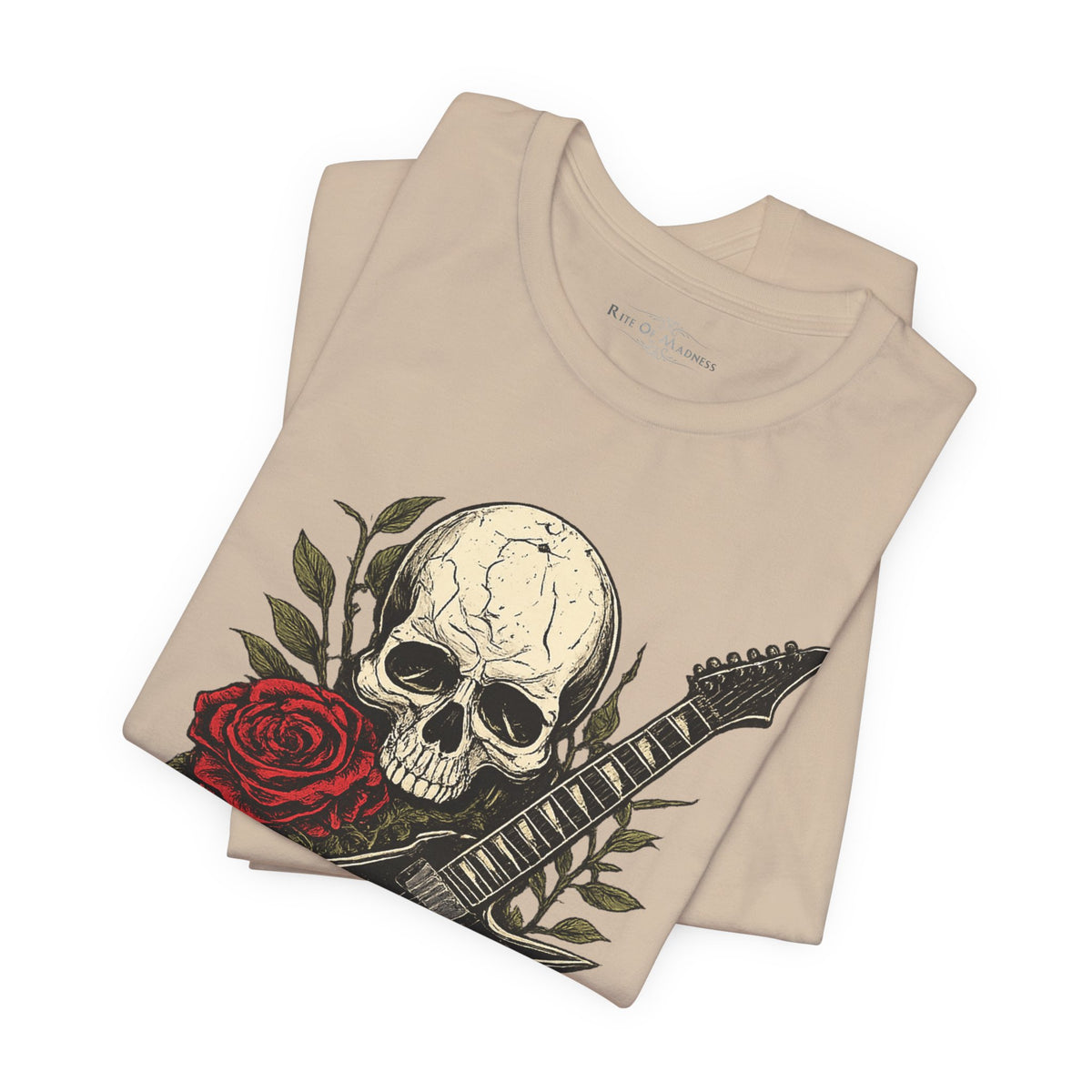 Classic Riffs | Vintage Skull & Roses Rock Guitar Graphic T-Shirt