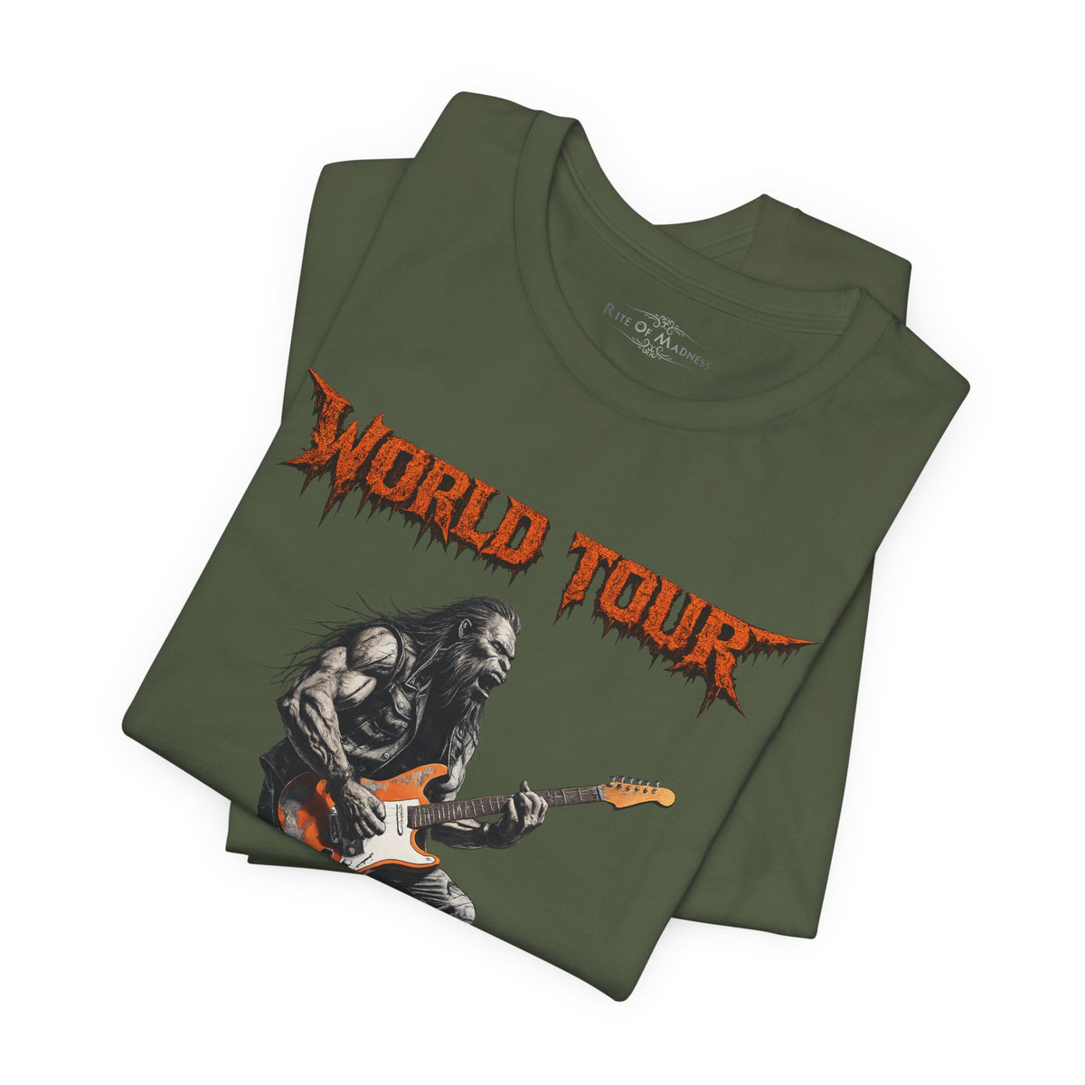 Bigfoot Rock Guitar T-Shirt | World Tour Never Verified | Sasquatch Graphic Tee