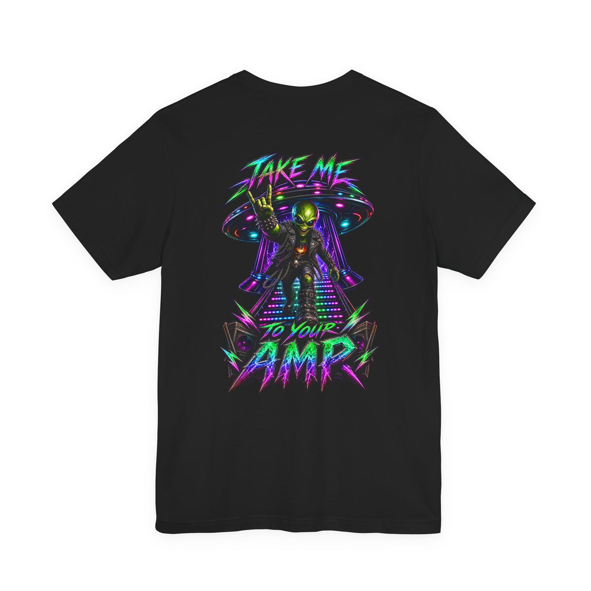 Rock the Galaxy | Alien Rock Music Graphic T-Shirt | Front & Back