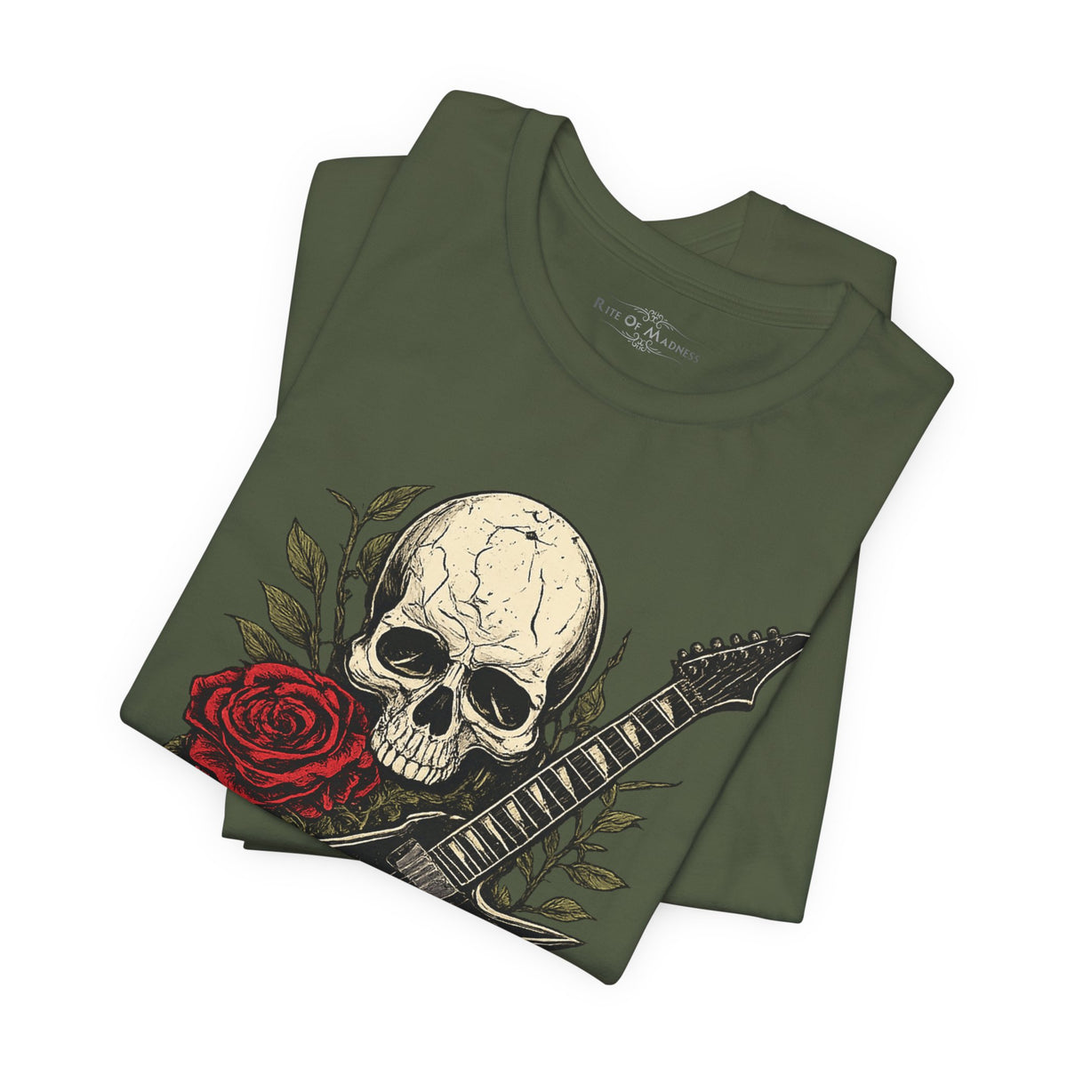 Classic Riffs | Vintage Skull & Roses Rock Guitar Graphic T-Shirt