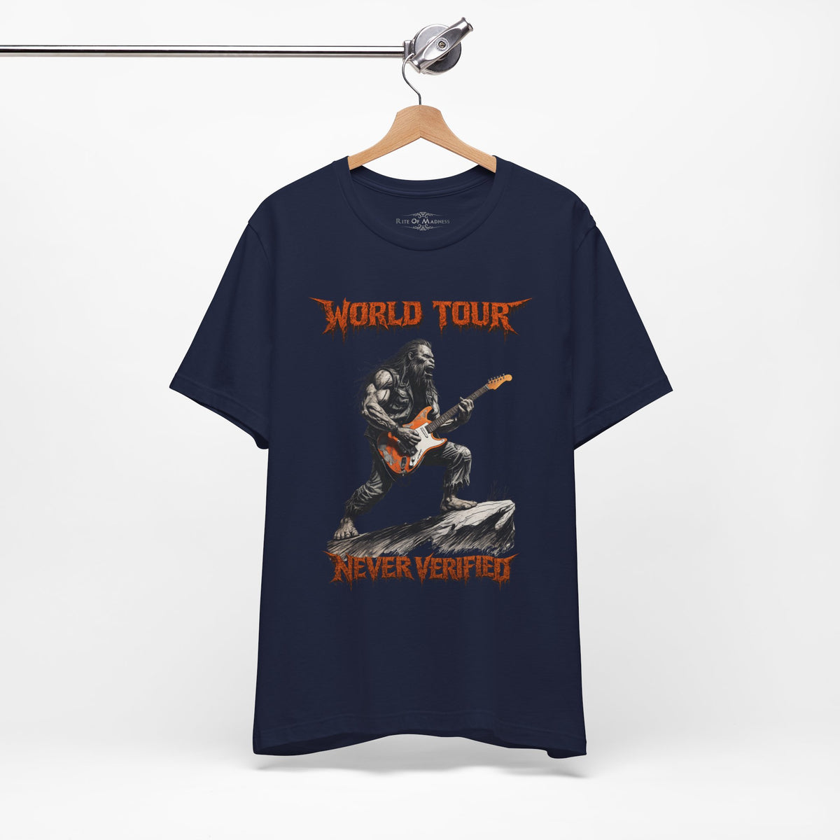 Bigfoot Rock Guitar T-Shirt | World Tour Never Verified | Sasquatch Graphic Tee