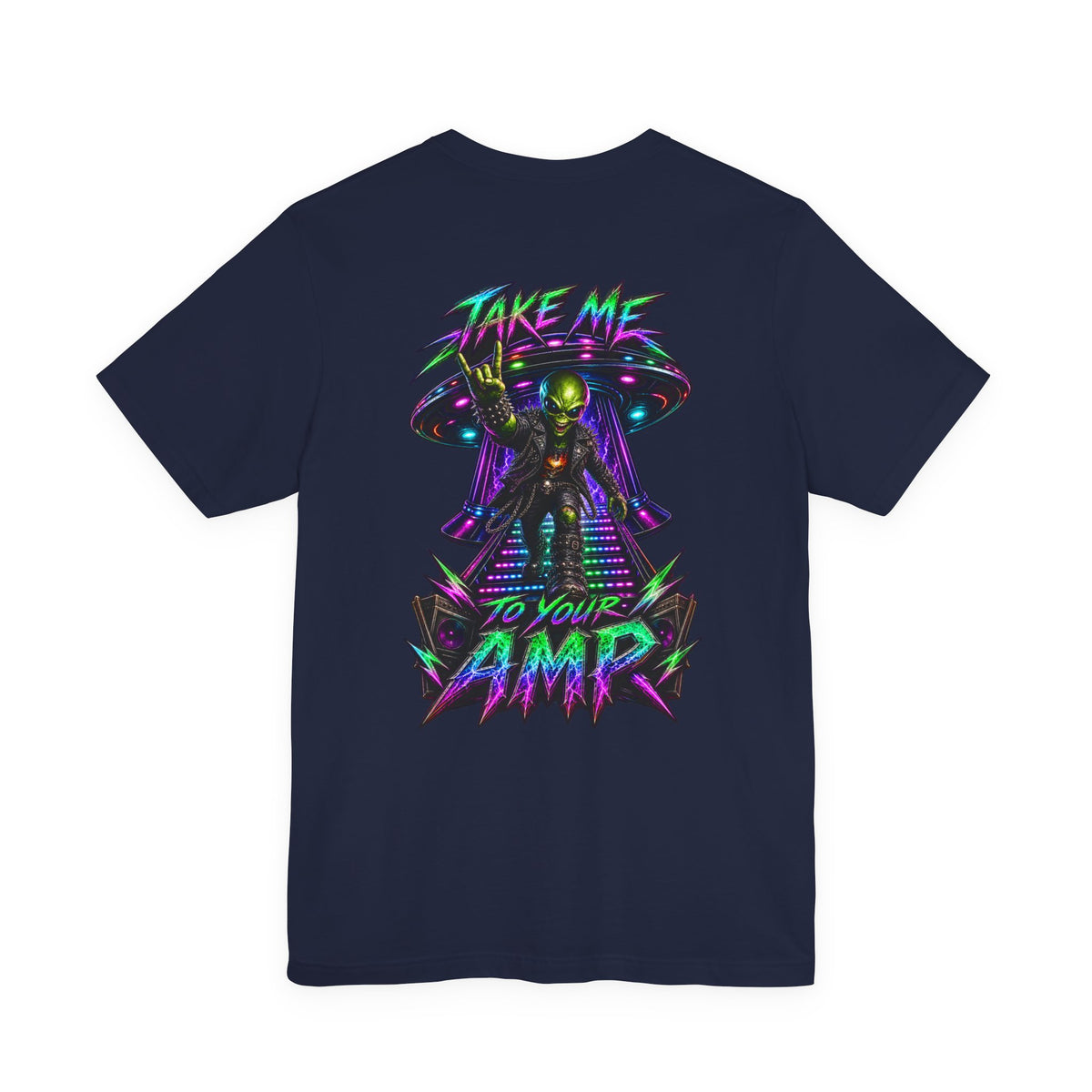 Rock the Galaxy | Alien Rock Music Graphic T-Shirt | Front & Back