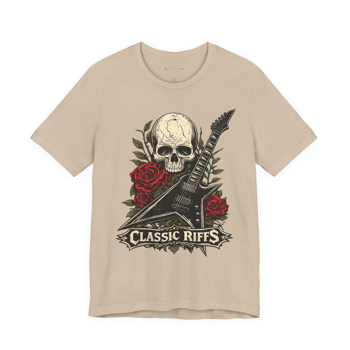 Classic Riffs | Vintage Skull & Roses Rock Guitar Graphic T-Shirt