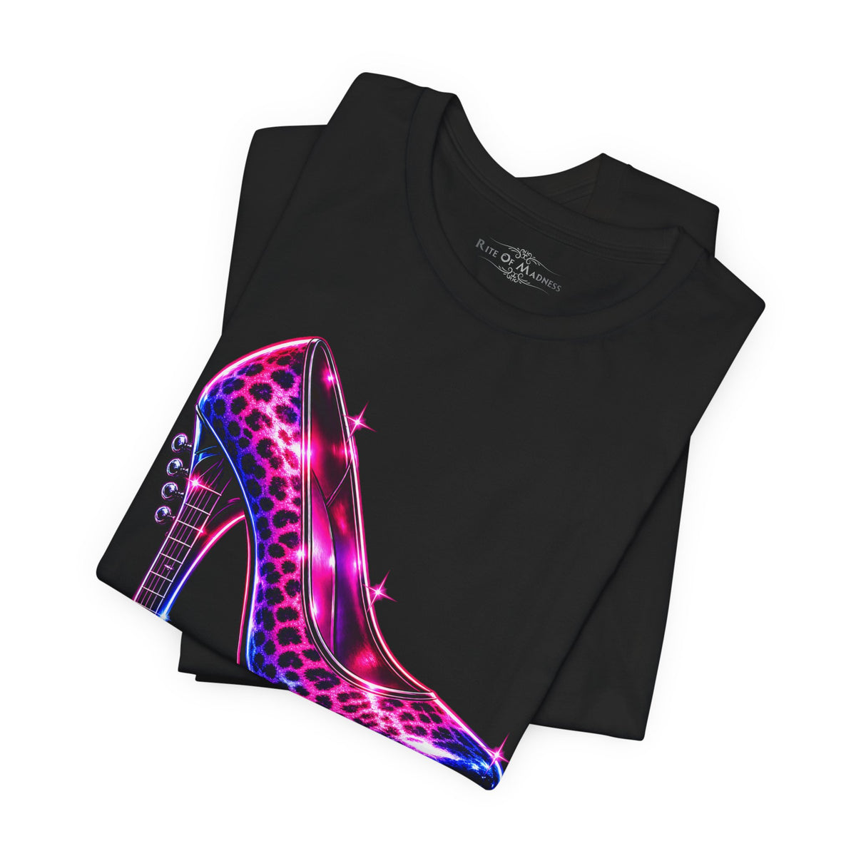 Glam on Fire | Leopard Print High Heel T-Shirt | Women's 80s Glam Rock Graphic Tee