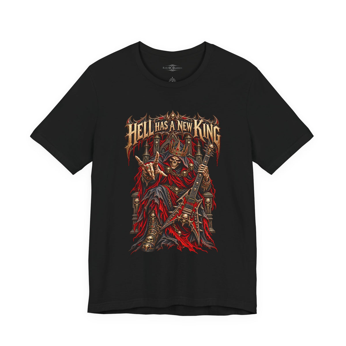 Hell Has a New King T-Shirt | Heavy Metal Skeleton Guitarist | Gothic Horror Rock Graphic Tee | Unisex Shirt