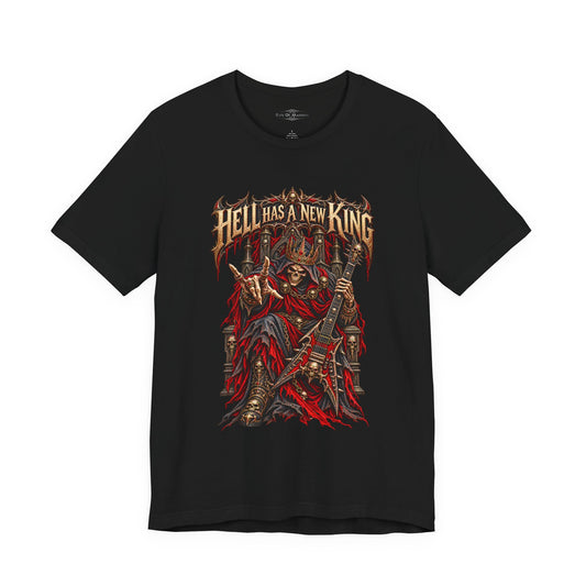 Hell Has a New King T-Shirt | Heavy Metal Skeleton Guitarist | Gothic Horror Rock Graphic Tee | Unisex Shirt