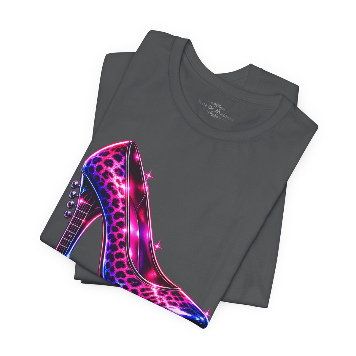 Glam on Fire | Leopard Print High Heel T-Shirt | Women's 80s Glam Rock Graphic Tee