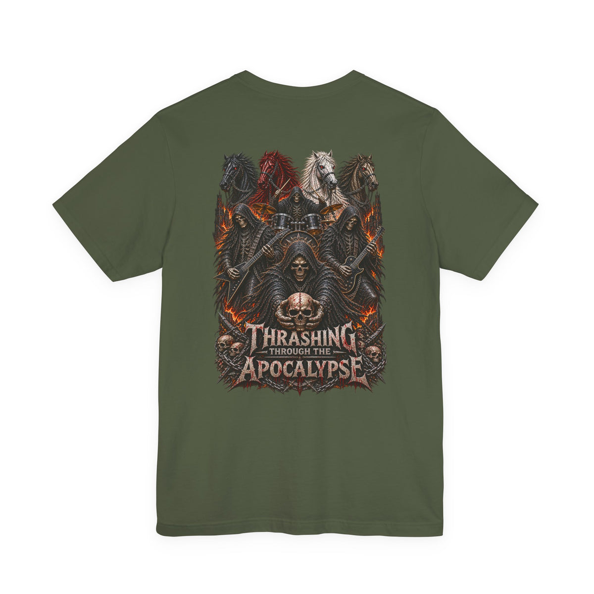 Thrashing Through the Apocalypse | Four Horsemen Heavy Metal Graphic T-Shirt