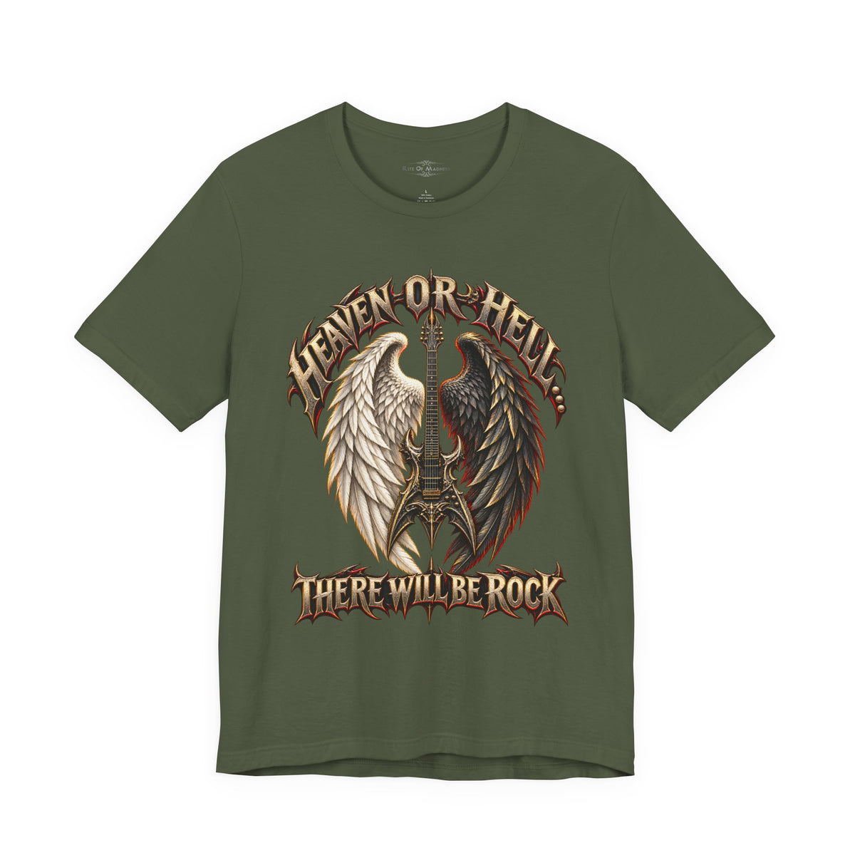 Heaven or Hell There Will Be Rock T-Shirt | Angel Wings Gothic Guitar Heavy Metal Graphic Tee