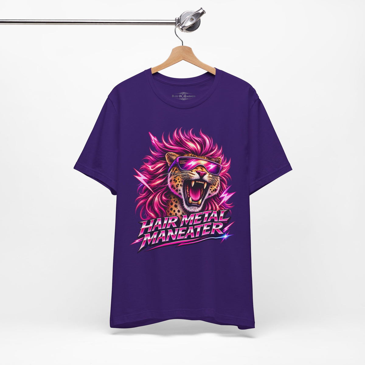 Hair Metal Maneater T-Shirt | 80s Glam Rock Neon Pink Big Cat Graphic Tee