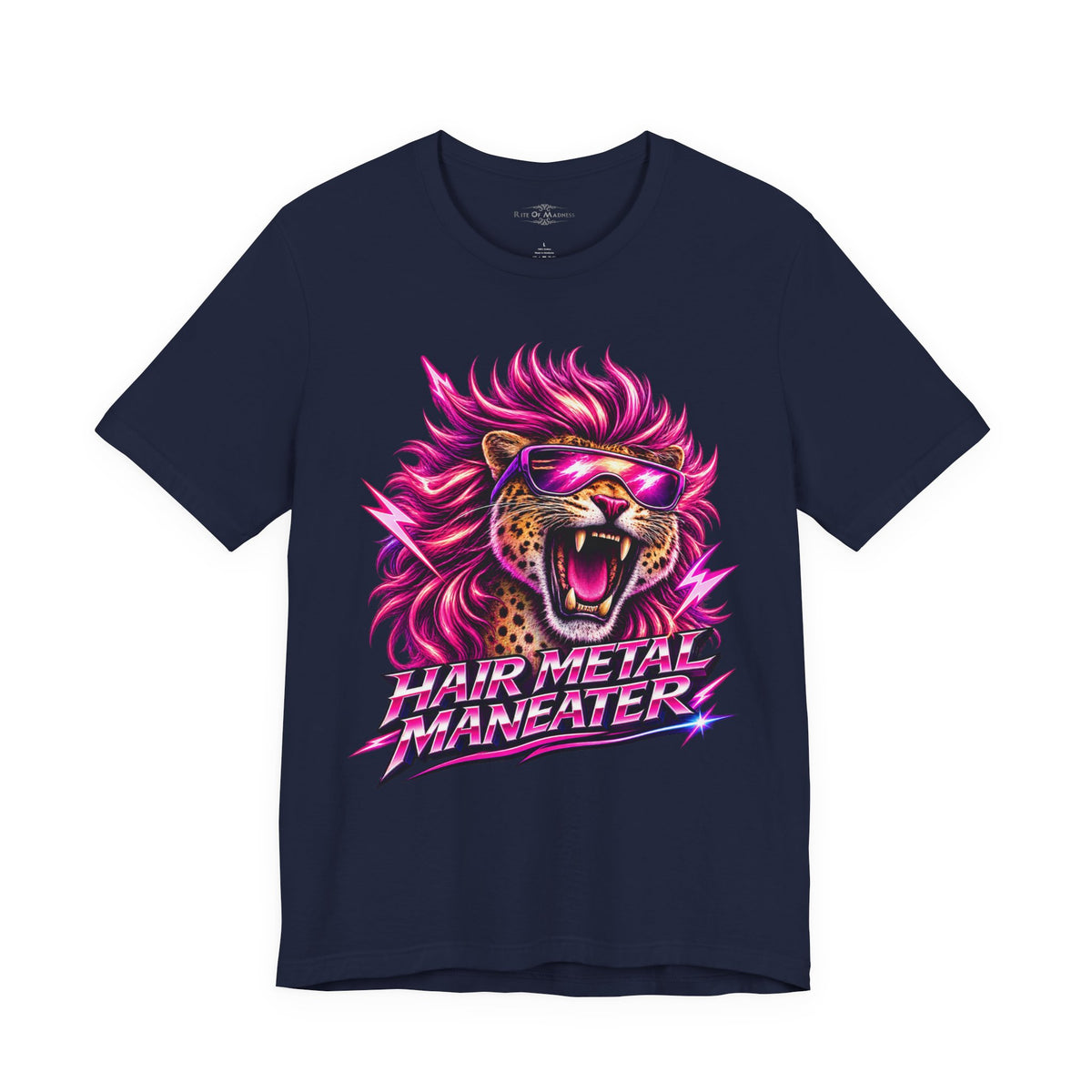 Hair Metal Maneater T-Shirt | 80s Glam Rock Neon Pink Big Cat Graphic Tee