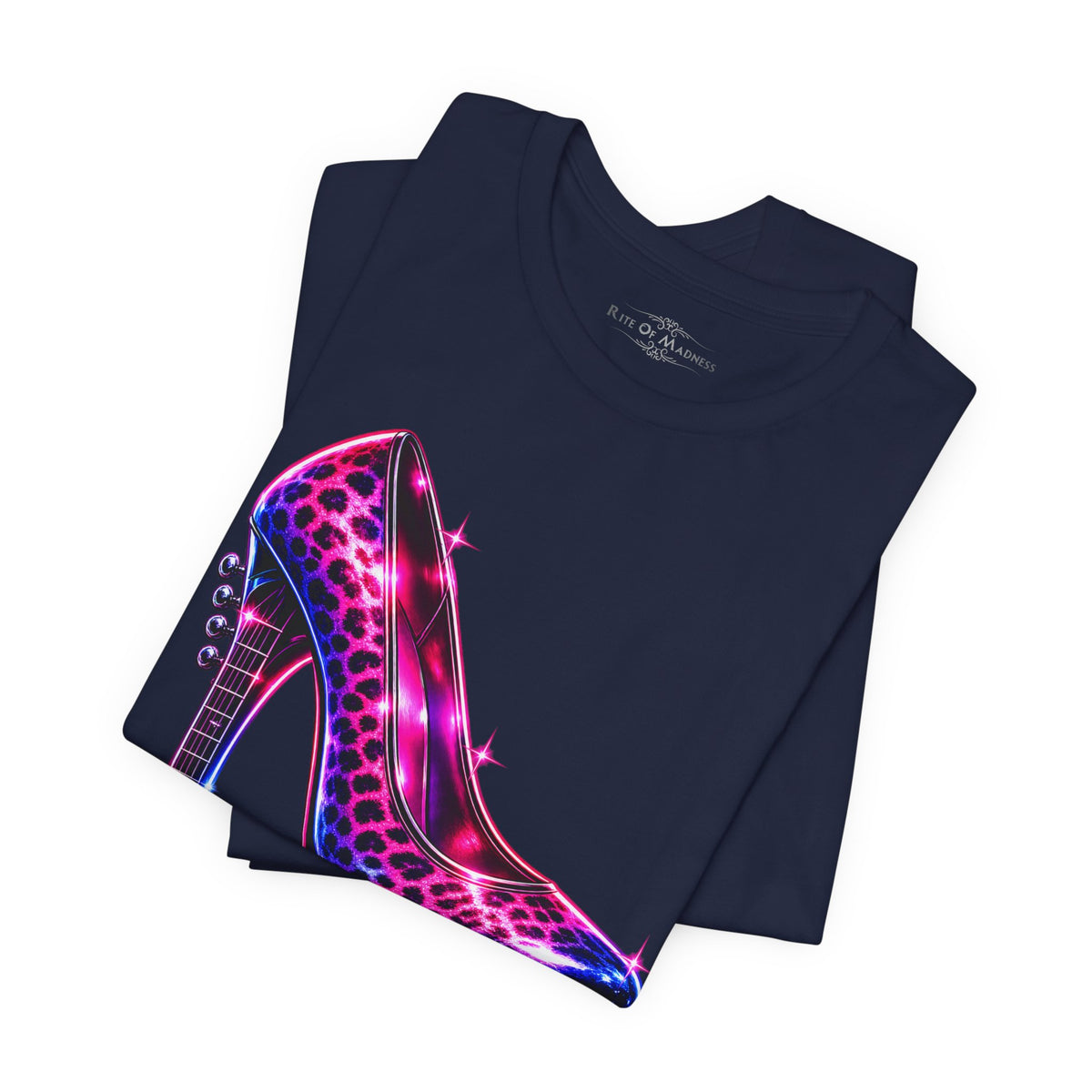 Glam on Fire | Leopard Print High Heel T-Shirt | Women's 80s Glam Rock Graphic Tee
