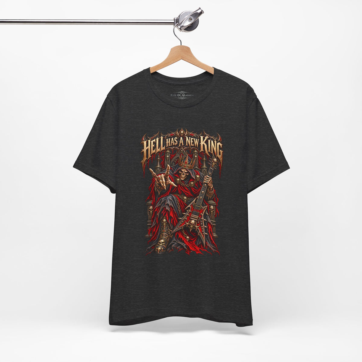 Hell Has a New King T-Shirt | Heavy Metal Skeleton Guitarist | Gothic Horror Rock Graphic Tee | Unisex Shirt