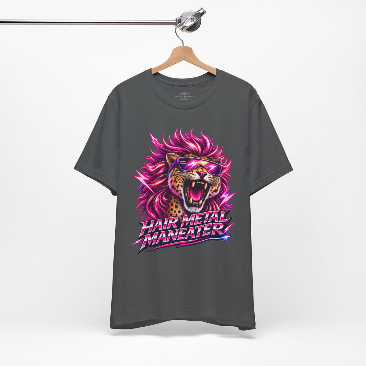 Hair Metal Maneater T-Shirt | 80s Glam Rock Neon Pink Big Cat Graphic Tee