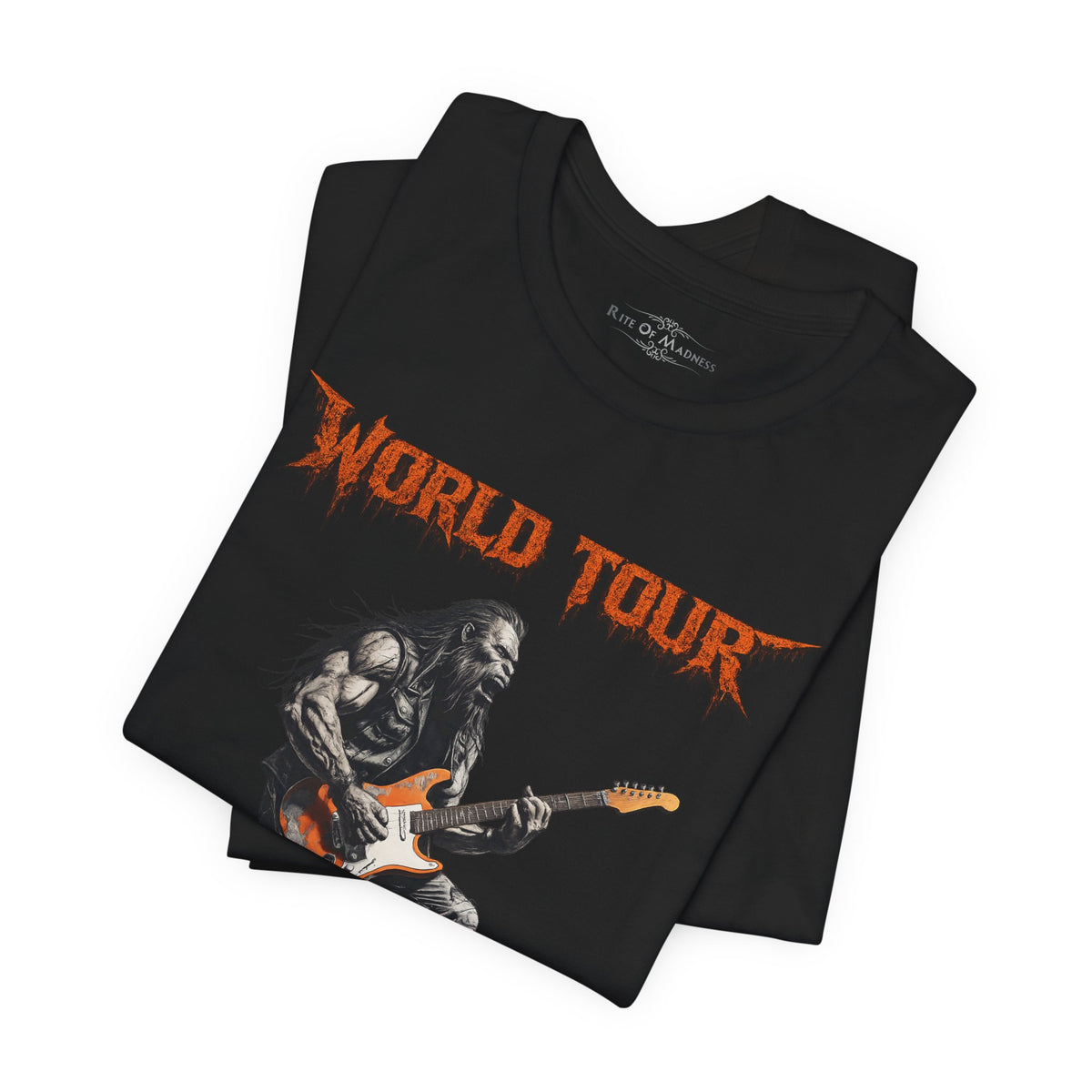 Bigfoot Rock Guitar T-Shirt | World Tour Never Verified | Sasquatch Graphic Tee