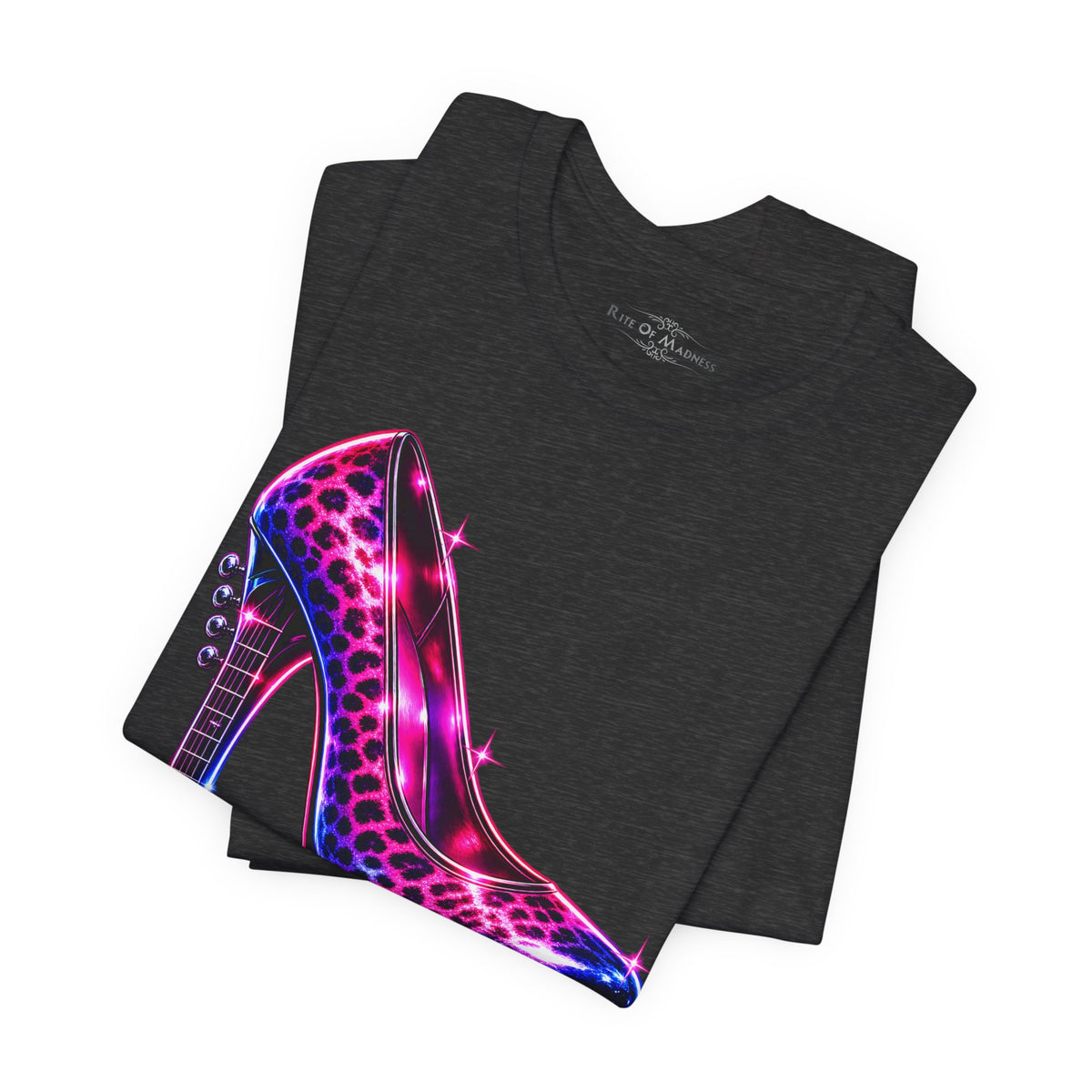 Glam on Fire | Leopard Print High Heel T-Shirt | Women's 80s Glam Rock Graphic Tee