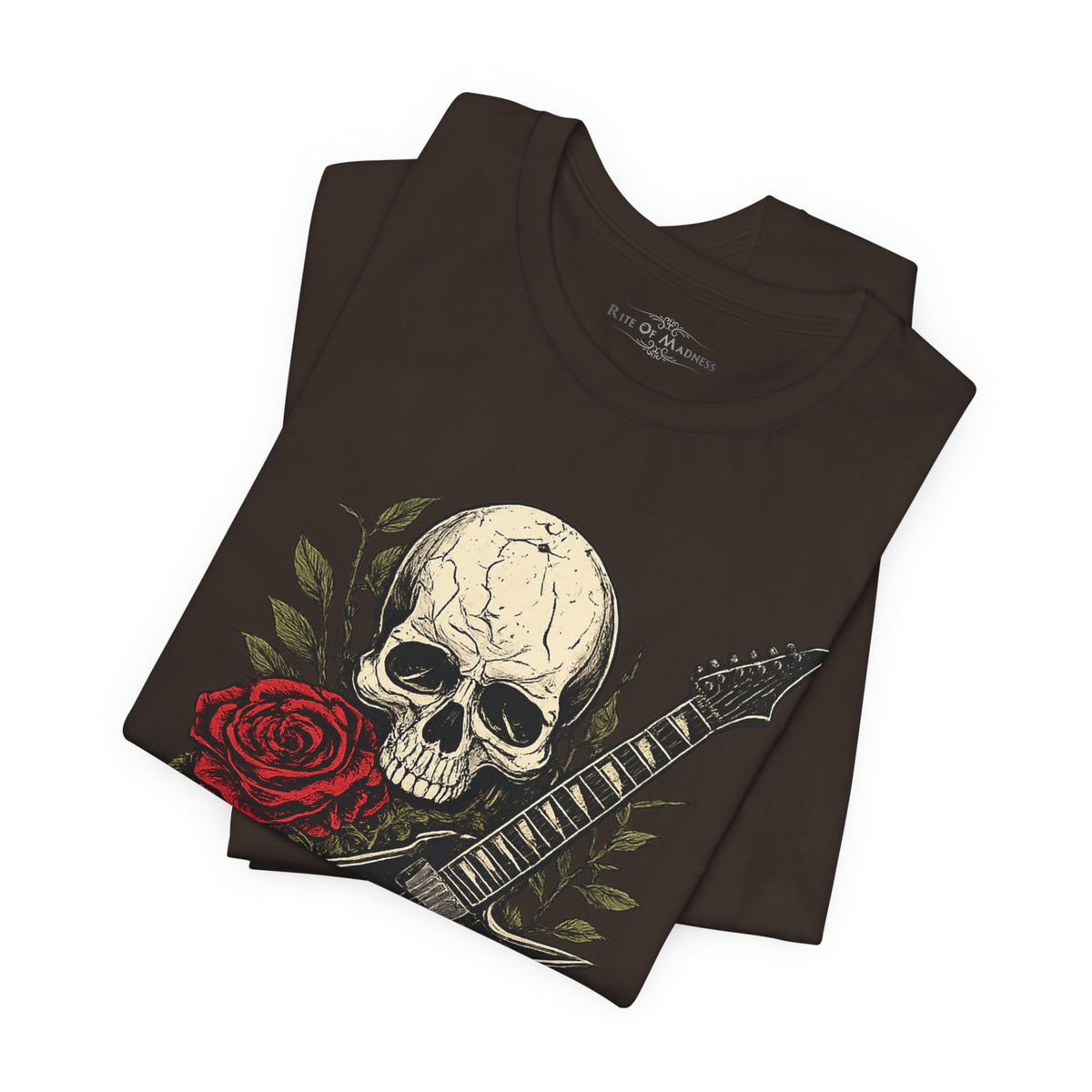 Classic Riffs | Vintage Skull & Roses Rock Guitar Graphic T-Shirt