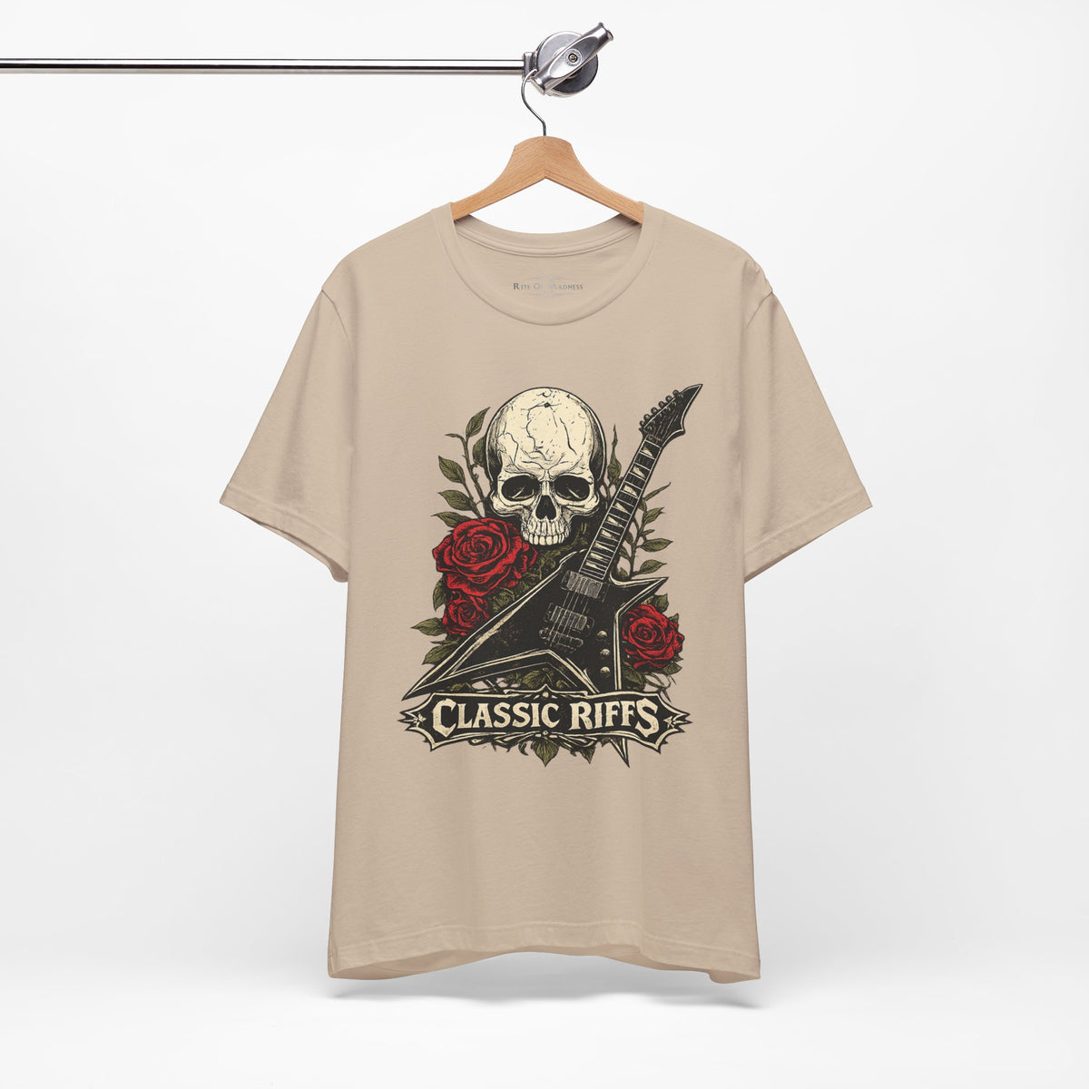 Classic Riffs | Vintage Skull & Roses Rock Guitar Graphic T-Shirt