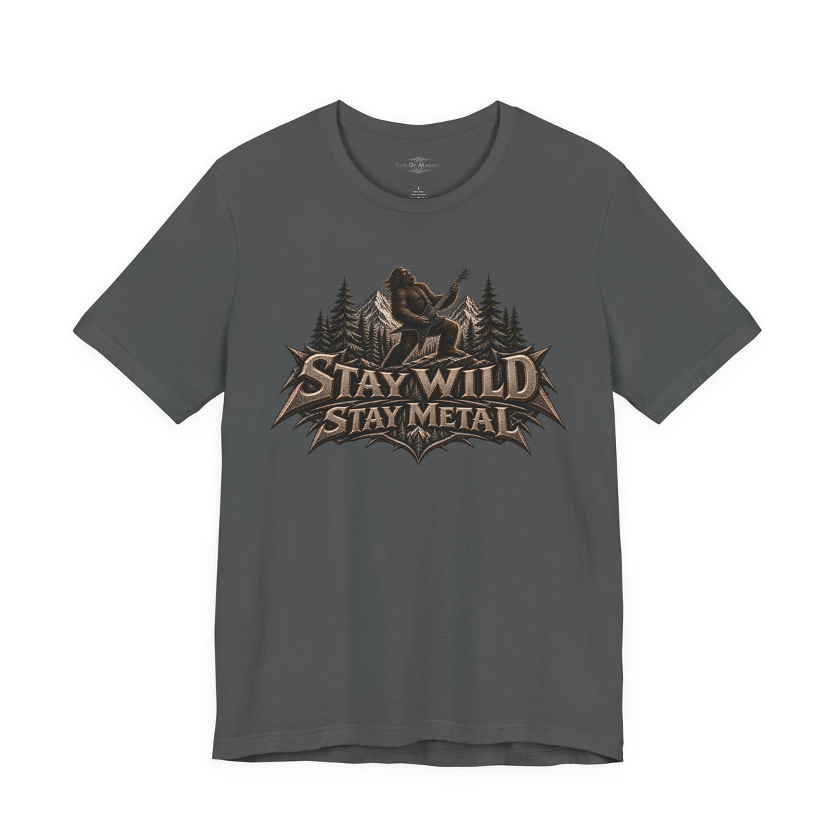 Stay Wild Stay Metal | Bigfoot Heavy Metal Graphic T-Shirt | Front & Back