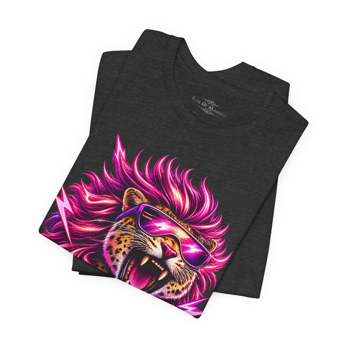 Hair Metal Maneater T-Shirt | 80s Glam Rock Neon Pink Big Cat Graphic Tee