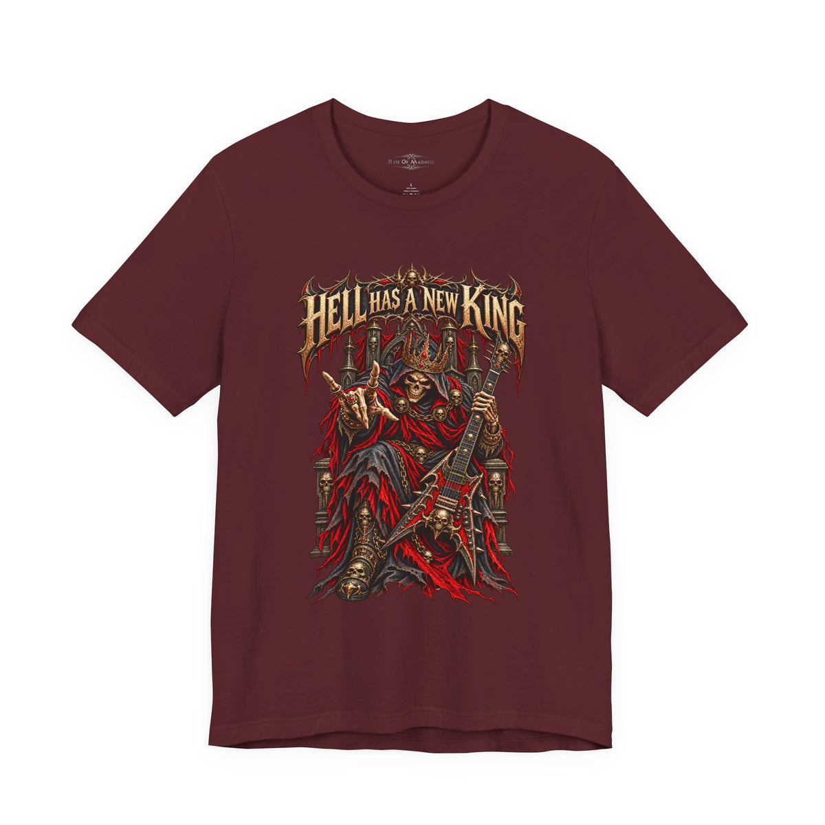 Hell Has a New King T-Shirt | Heavy Metal Skeleton Guitarist | Gothic Horror Rock Graphic Tee | Unisex Shirt